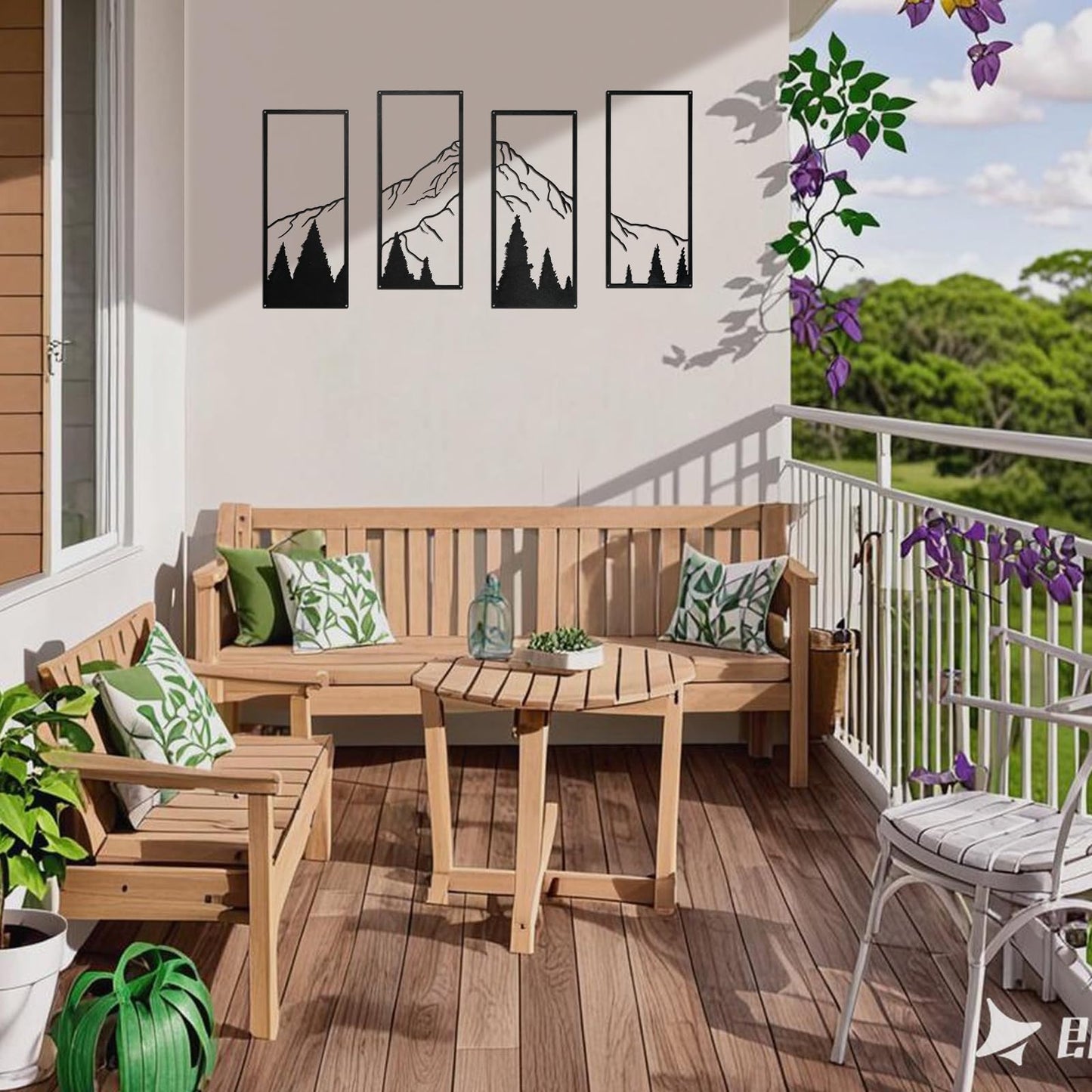 SEISSO 4 Pcs Metal Mountain Wall Art Black Mountain and Forest Wall Decor Line Drawing Metal Wall Sculptures Minimalist Rustic Nature Wall Art Decor for Living Room Office Bedroom Home 17 x 7.5 In