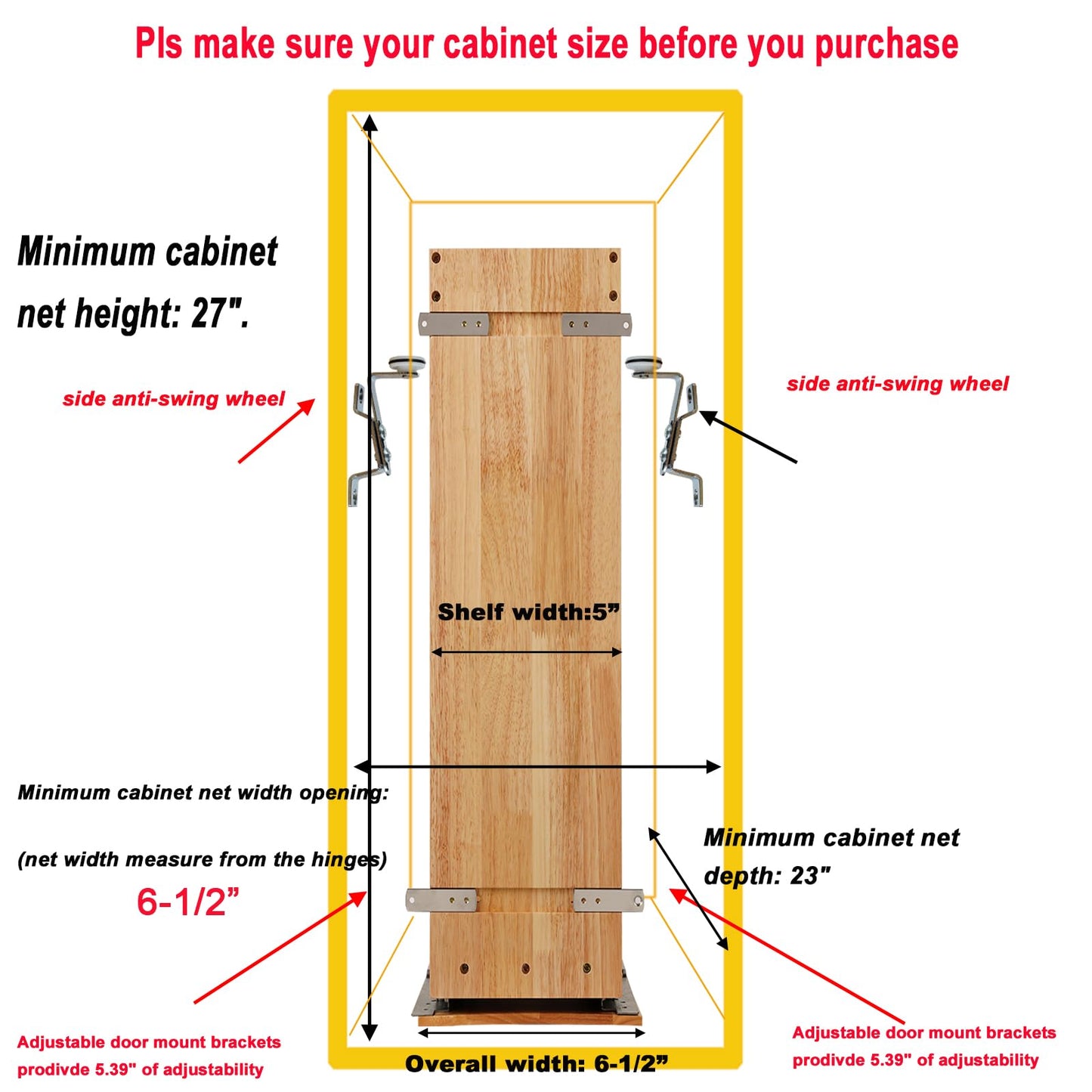 DINDON Pull Out Spice Rack Organizer for Cabinet, (5" W x 21.9" D x 25.2" H) Multi-Use Wood Pull Out Cabinet Organizer Slide Out Shelf Cabinet Storage for Kitchen, Pantry Organization