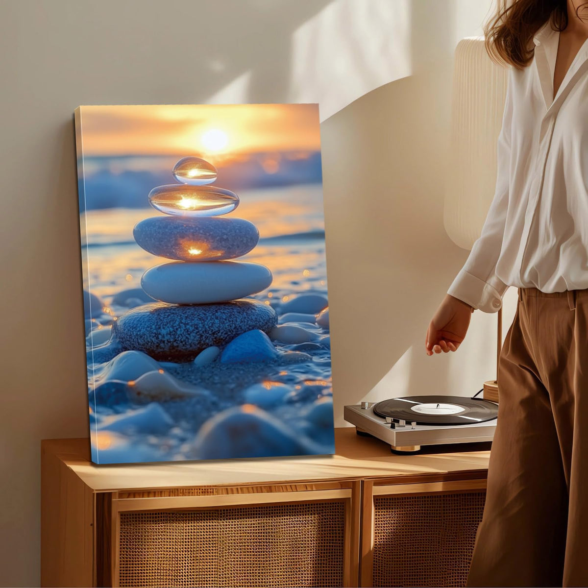 Loitspo Zen Beach Stones Canvas Wall Art, Coast Wall Art, Beach Canvas Printed, Zen and Relaxing Artwork, Beach Theme Pictures Paintings for Living Room (28"x42")