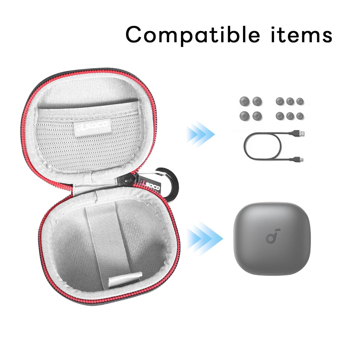 RLSOCO Hard Case for Anker Soundcore Sport X20/Liberty 4 Pro Noise Cancelling Wireless Earbuds | Shockproof, Dustproof, Water-Resistant Storage Pouch with Sturdy Metal Hook (Case Only)