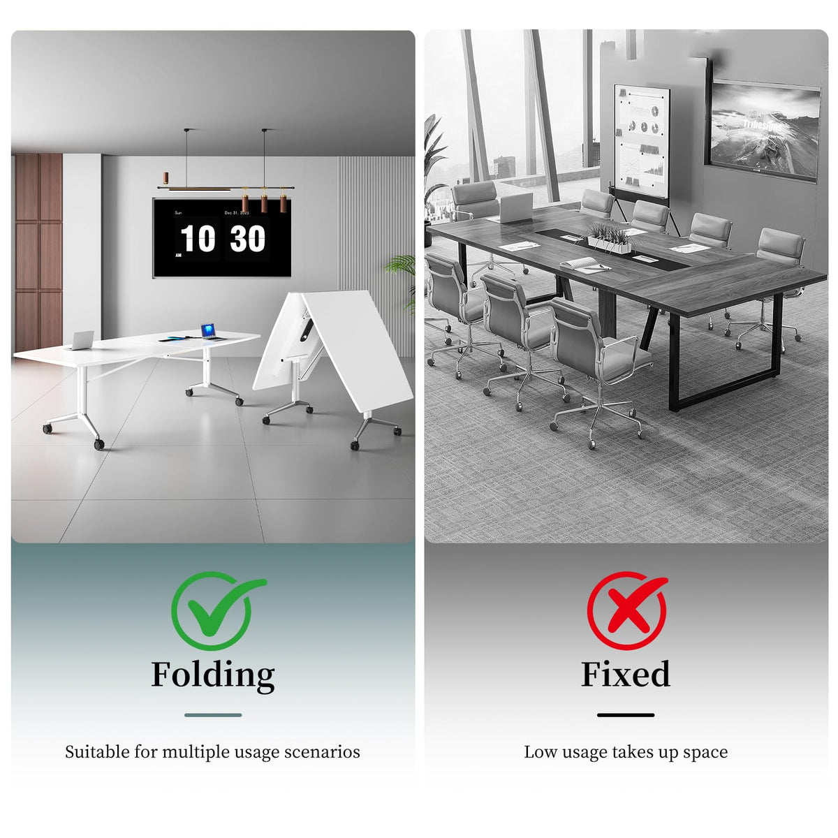 7.5FT Folding Conference Room Table for 6-8 People, 90.6" Meeting Seminar Table with Power Outlets & Cable Grommets Metal Frame for Office Conference, Executive & Collaborative Spaces (1, G, 90.6in)