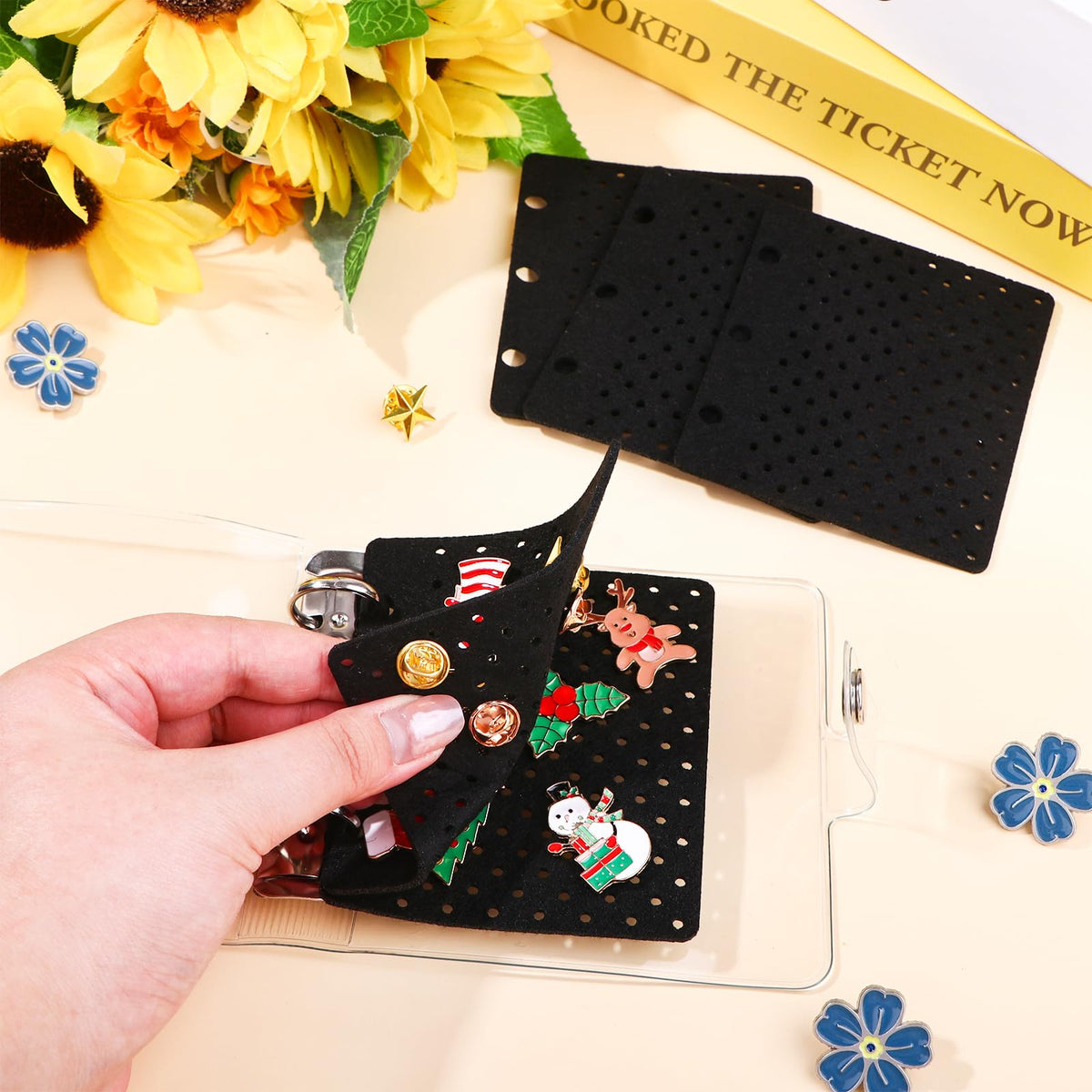 HCEWSBFD 2 Pcs Mini Pin Binder for Collectors A5 Enamel Pin Display Book Gift Portable Travel Pin Trading Books Clear PVC Binder Holder with 12 Page Display Boards Organizer for Travel Collectors