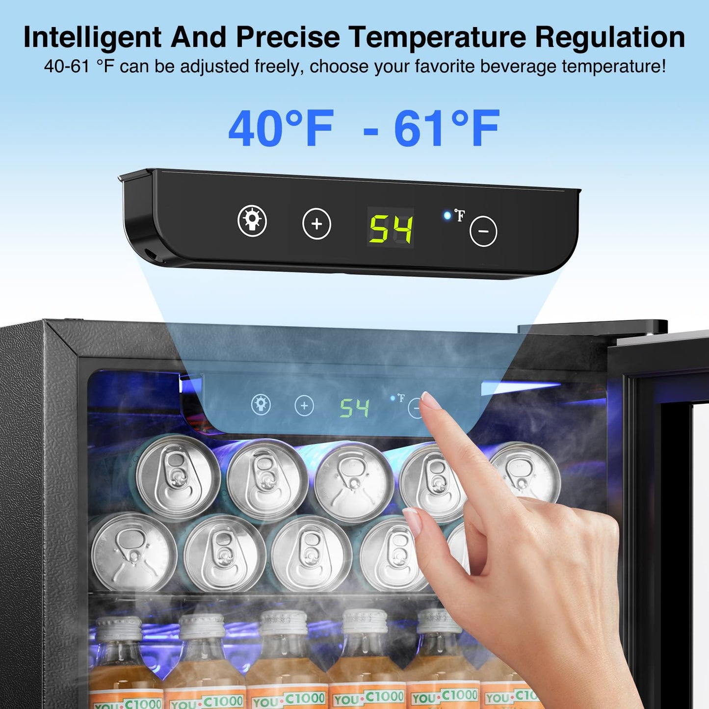 Kismile Mini Refrigerator Cooler 48L Beverage Fridge for 16 Bottle 68 Can,1.7 Cu.Ft Drink Fridge with Seamless Outer Frame,Electronic Temperature Control for Home/Bar/Office 40-61℉,Silver