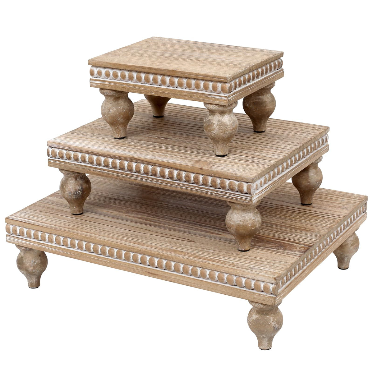 SwallowLiving Wooden Riser for display, Natural, Set of 3