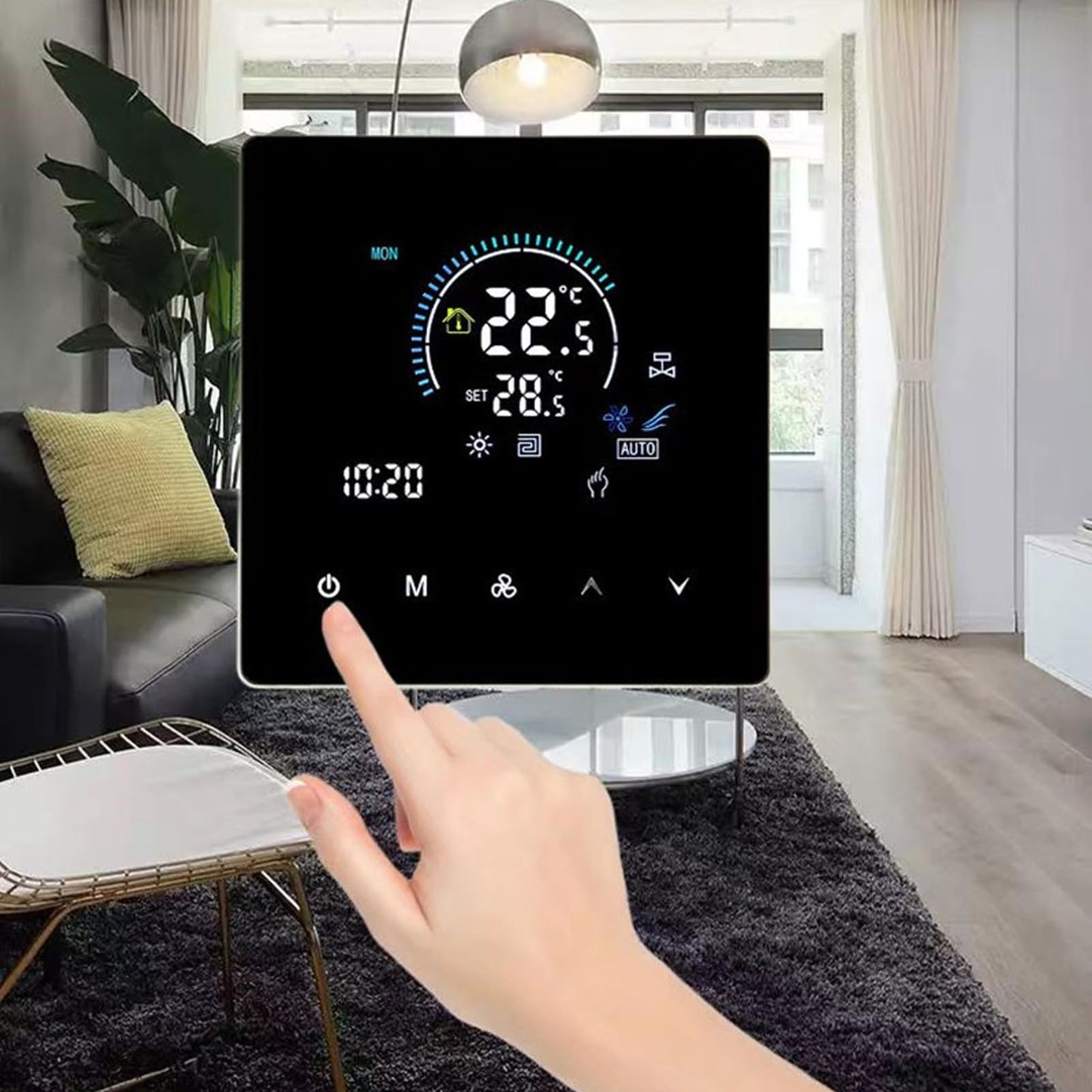 Denash Touchscreen Smart Thermostat,Programmable Central Air Conditioner Thermostat, 5 to 60℃ Adjustable Temperature Controller IP20 for Offices Hotels