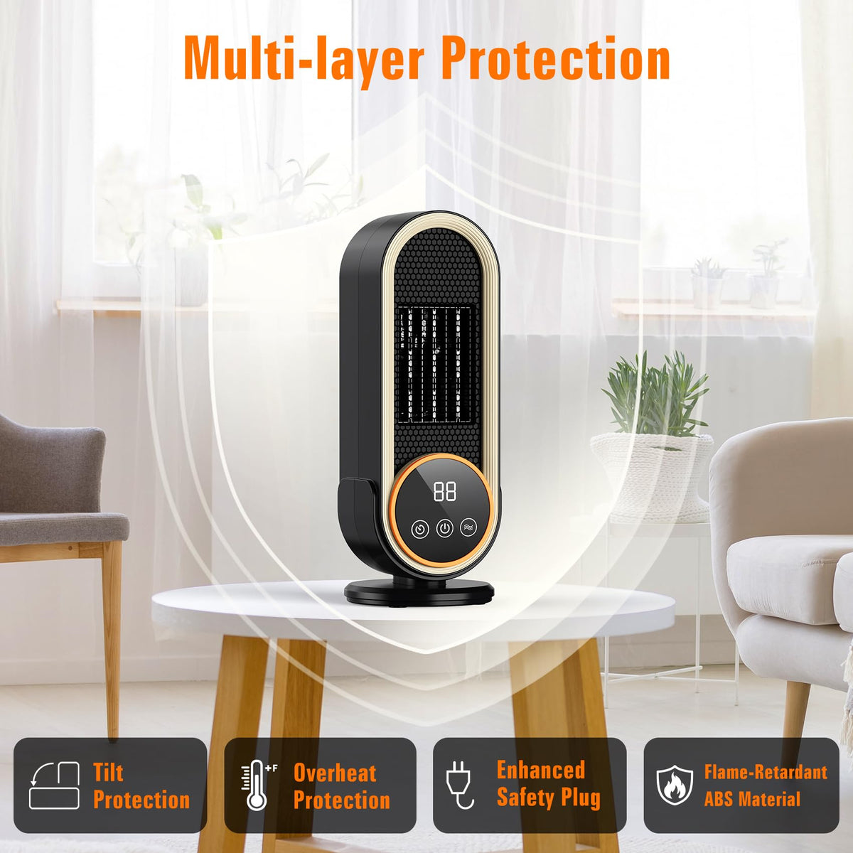 Dandist Space Heaters for Indoor Use with Remote, 2s Efficient Heating, Overheat & Tilt Protection, 1200W PTC Ceramic Portable Heater with Display, Timer, Two-Speed, Electric Heater for Bedroom Office