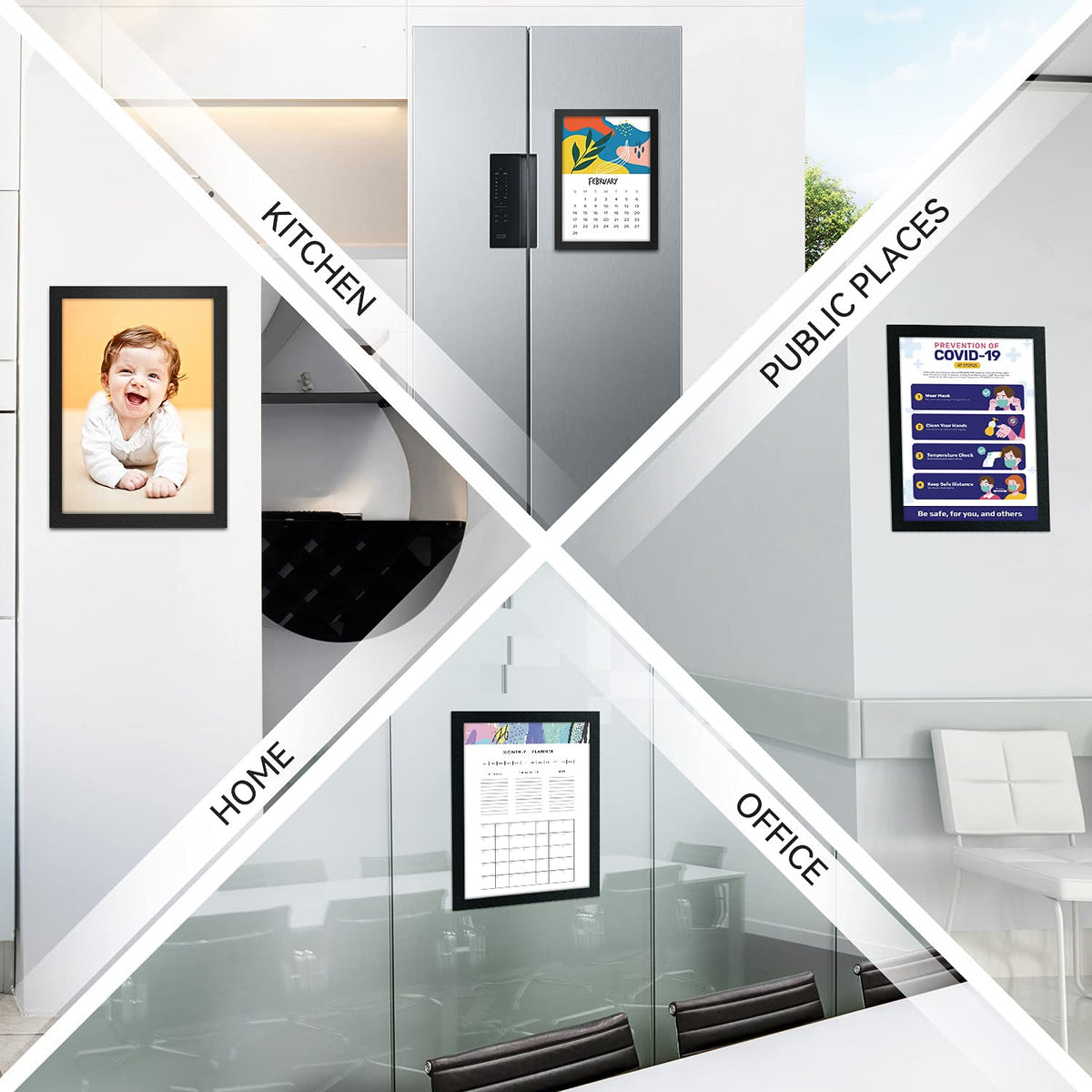 RÉΑLWÁY 10 Pack Magnetic Sign Holder 8.5 x 11 Magnetic Picture Frame, Magnetic Frame Self-adhesive Wall Sign Holder for Door/Fridge/Whiteboard/Window Sign Holder, Double-sided Display