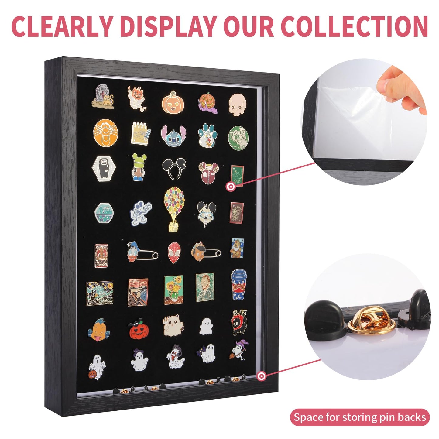 swakuszy Light Up Pin Display Case – 16x12 Black Enamel Pin Display Board with Light, Pin Holder and Pin Collection Display Frame, Pin Display for Wall or Tabletop, Pin Board for Enamel Pins