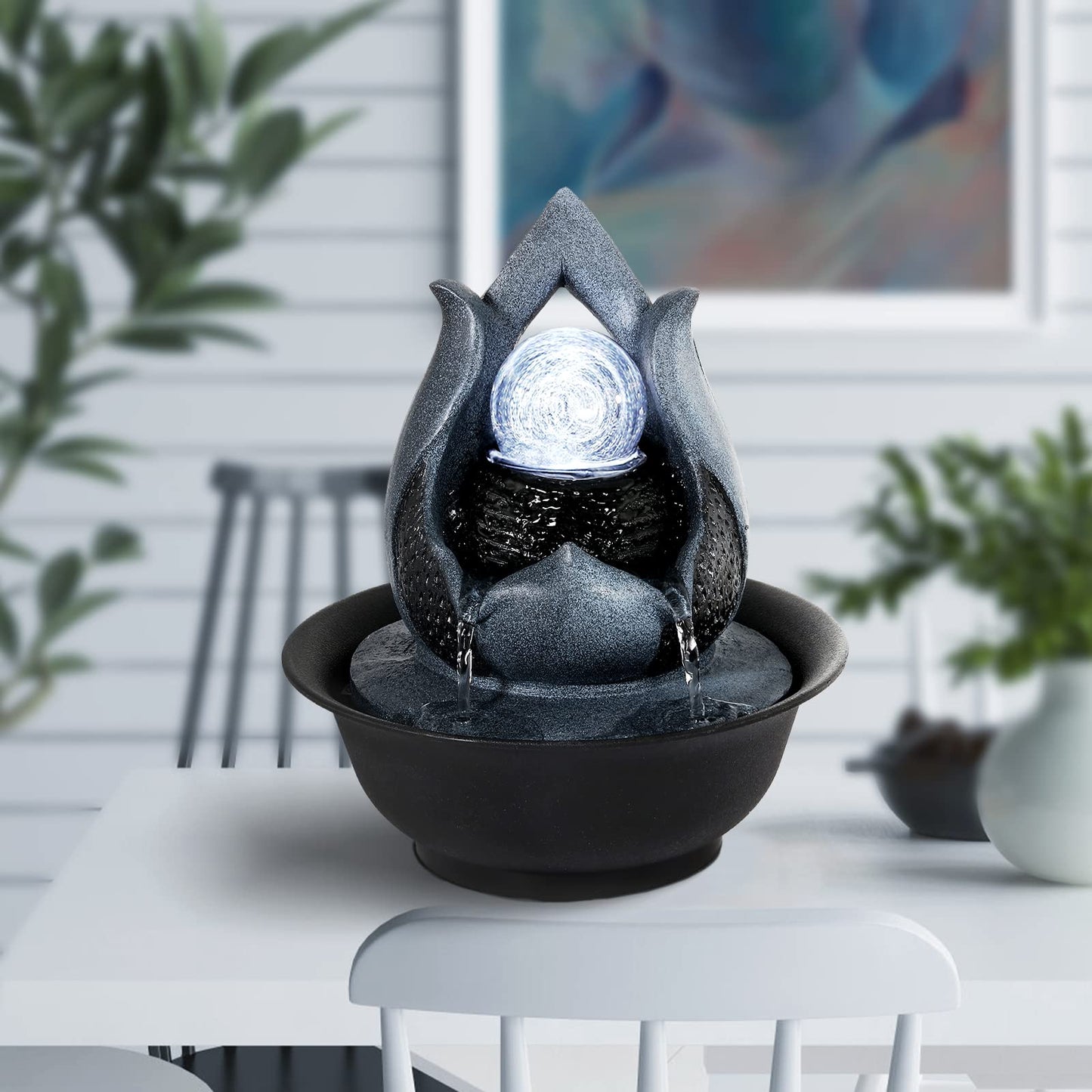 WICHEMI Tabletop Fountain Warer Fountains Indoor Waterfall Fountain Indoor Relaxing Water Feature Meditation Fountains with LED Light for Home Office Bedroom Decor (Style 12)