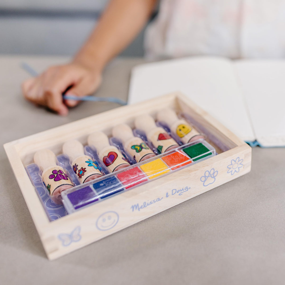Melissa & Doug Happy Handles Wooden Stamp Set: 6 Stamps and 6-Color Stamp Pad