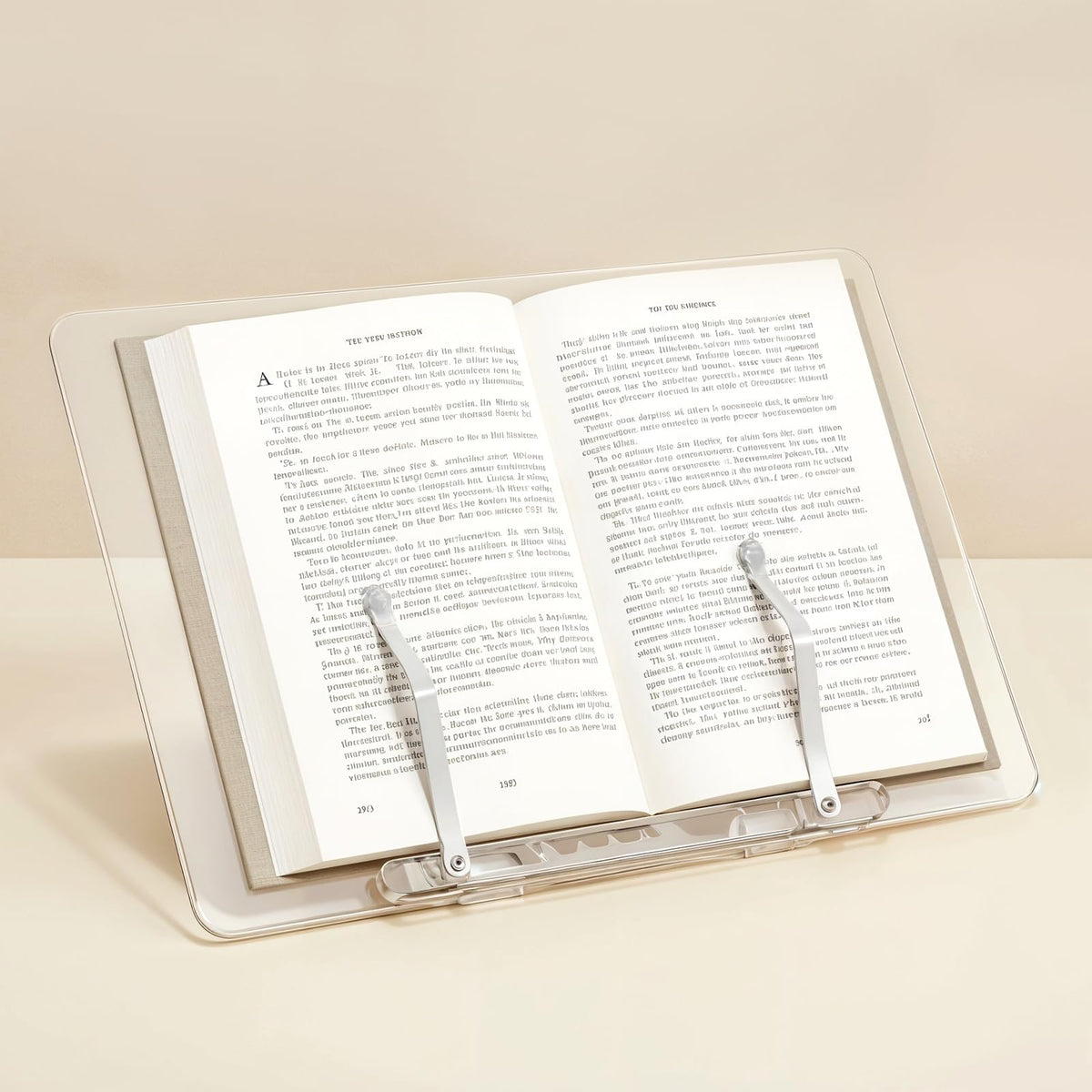 Oqqlin Adjustable Acrylic Book Stand, 13.3 x 9.4 Inch Adjustable Multi-Angle Book Display Stand Transparent Foldable Books Holder with Page Clip for Books, Magazines, Cookbook, Document, Recipe