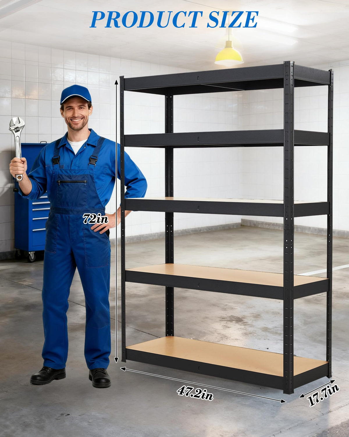 JoanKaren Heavy Duty Garage Shelving, 5-Tier Metal Storage Shelves, 48" x 18" x 72" Standing Shelving Unit, Adjustable Utility Rack for Kitchen Warehouse Industrial Basement