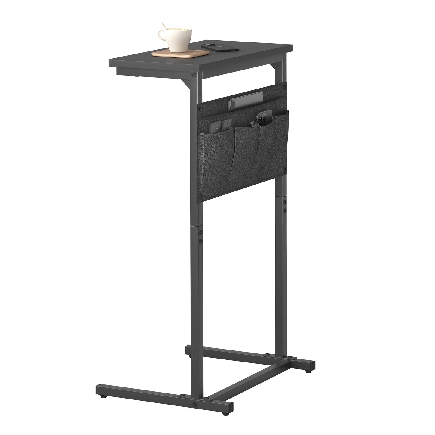 IRCPEN C Shaped End Table, Side Table for Sofa, Small TV Tray, Couch Table with Storage Bag for Small Space, Living Room, Bedroom, Home Office LET501B (Black)
