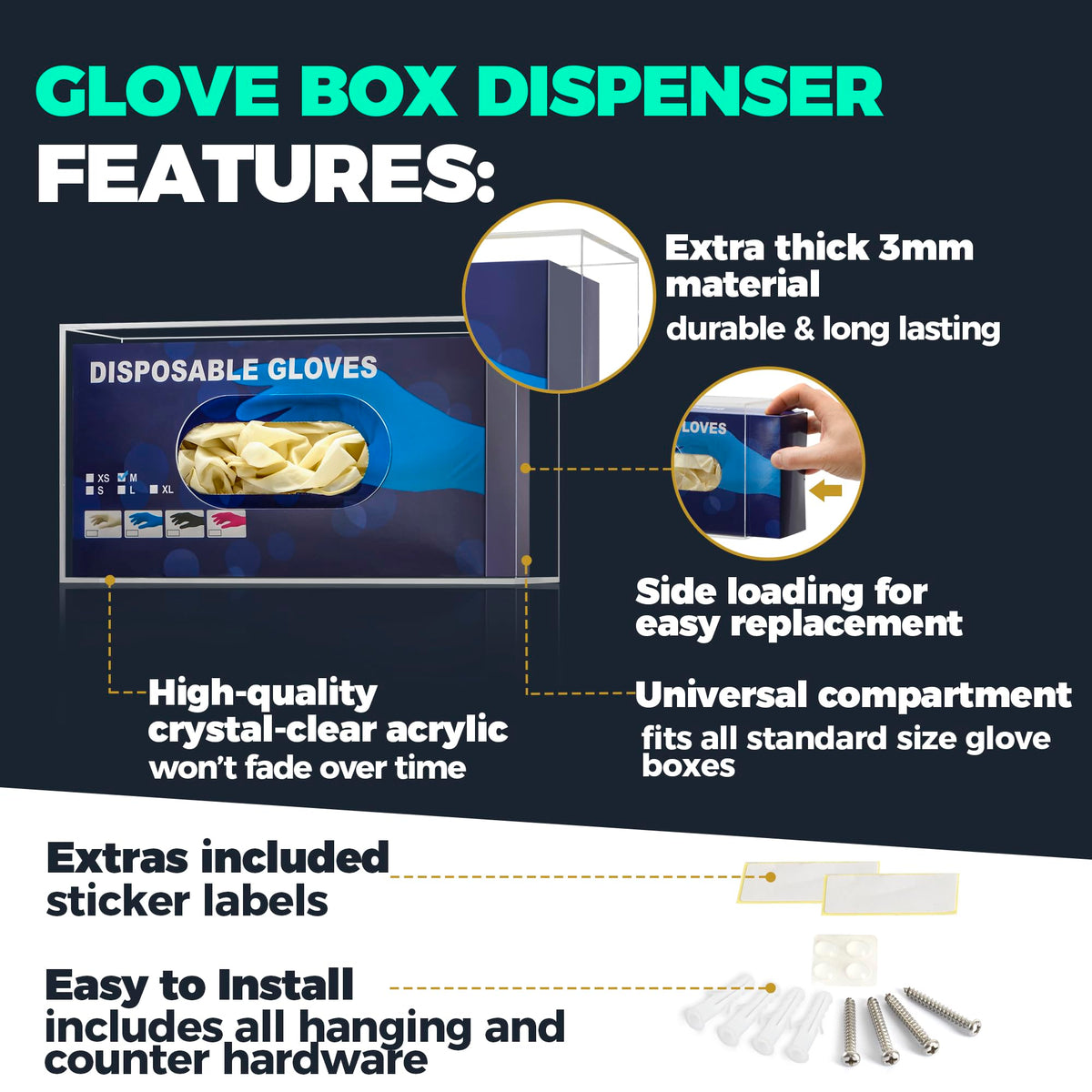 Storage Standard Glove Box Holder Wall Mount Glove Dispenser - Disposable Glove Holder Wall Mount Glove Station for Medical Gloves, Multipurpose Kitchen Gloves Holder - Includes Hanging Hardware