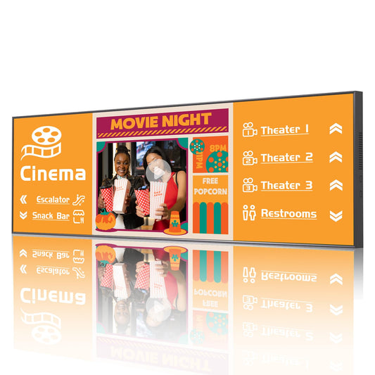 Canlarriz 43" Ultra-Wide Commercial Bar Monitor – Slim 1.02", Frameless Design, 1000nits Brightness, Android OS, USB/HDMI/WiFi, Ideal for Digital Menus, Remote Multi-Device Management