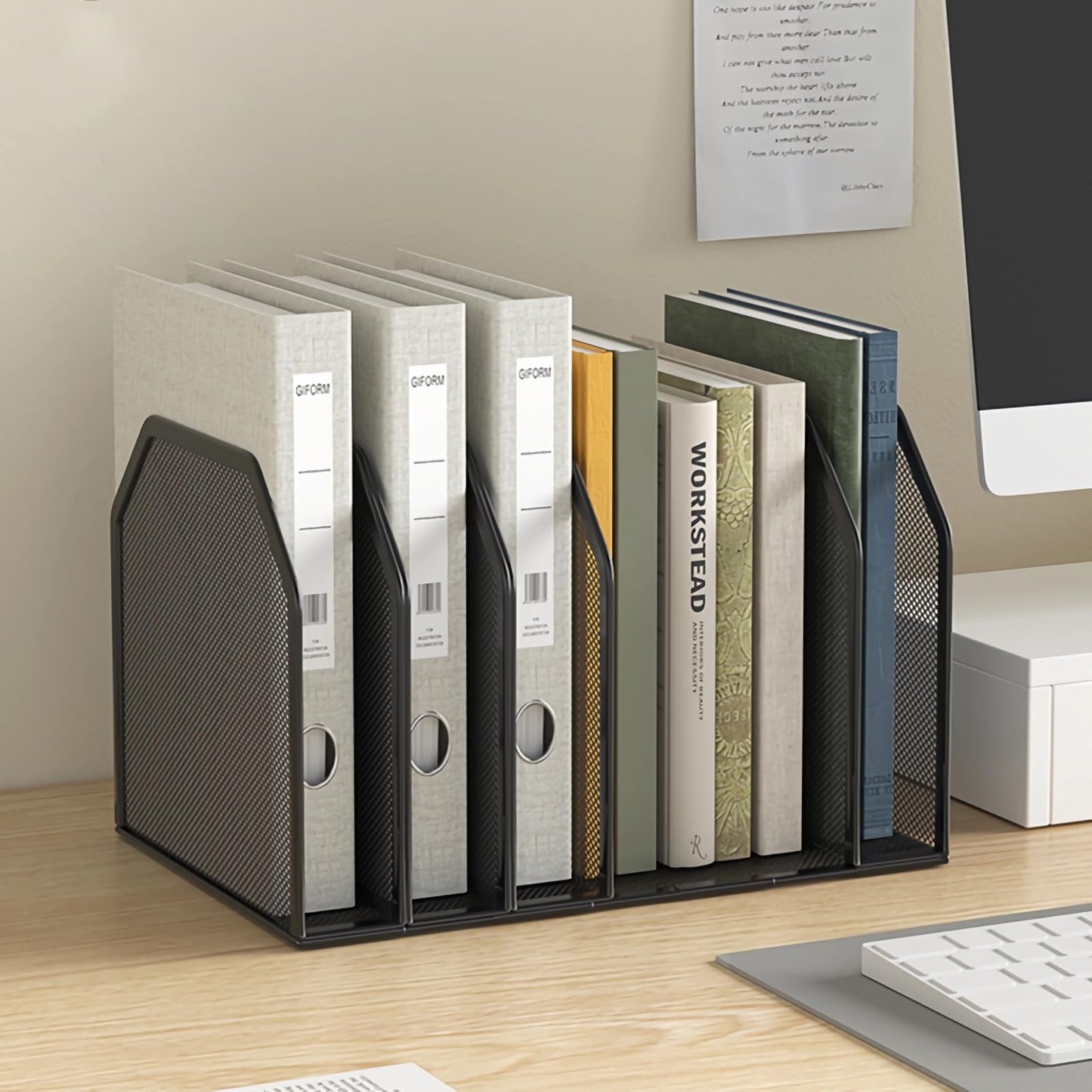 ASIFMTHOT 5 Vertical Desk Mail Organizer, Metal Mesh Desktop File Organizer with 5 Vertical Slot - Black, Letter Organizer Rack for Letters, Postcards, Stationery