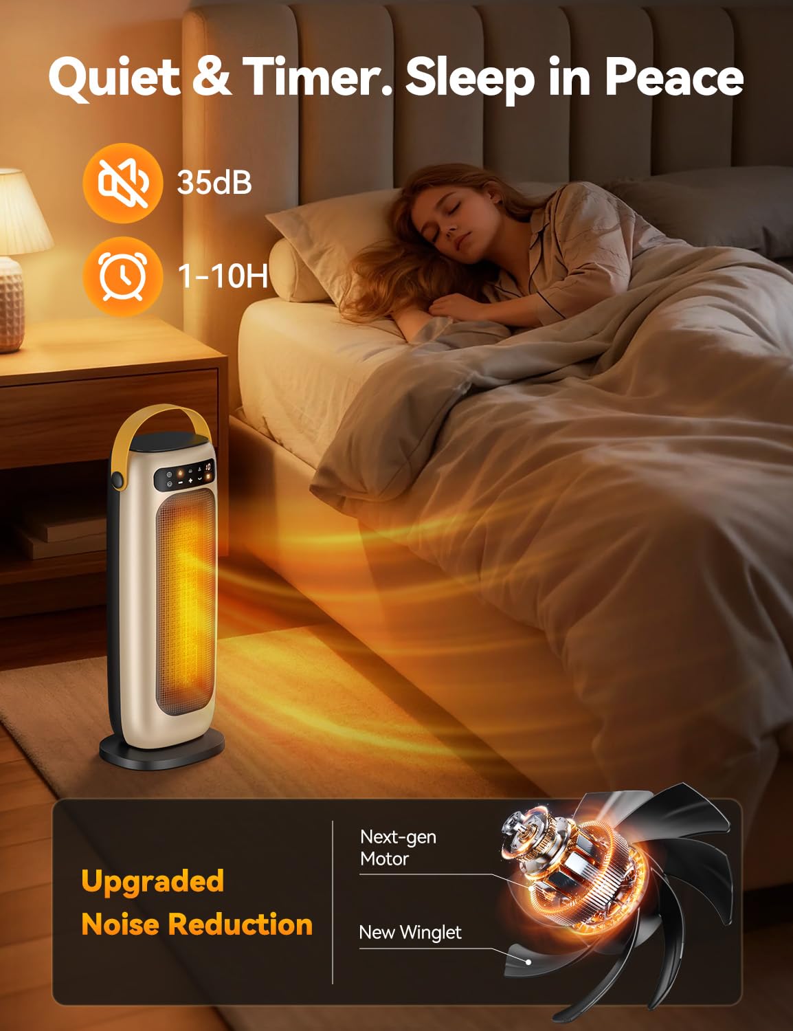 KQPZ Space Heater, 1500W PTC Ceramic Electric Heaters for Indoor Use with Remote, 4 Levels Room Heater with LED Touch Display, 110° Oscillation,10H Timer,Fast & Safe Portable Heater for Bedroom Office