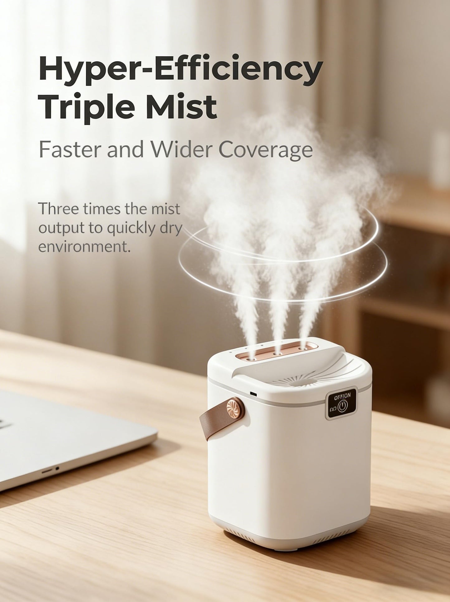 2L Cool Mist Humidifiers for Bedroom, 3 Nozzles Quiet Small Humidifier with 4 Mist Modes, Top Fill Desktop Personal Humidifier with Night Light & Auto-Shutoff, Portable USB Powered for Office, Plants