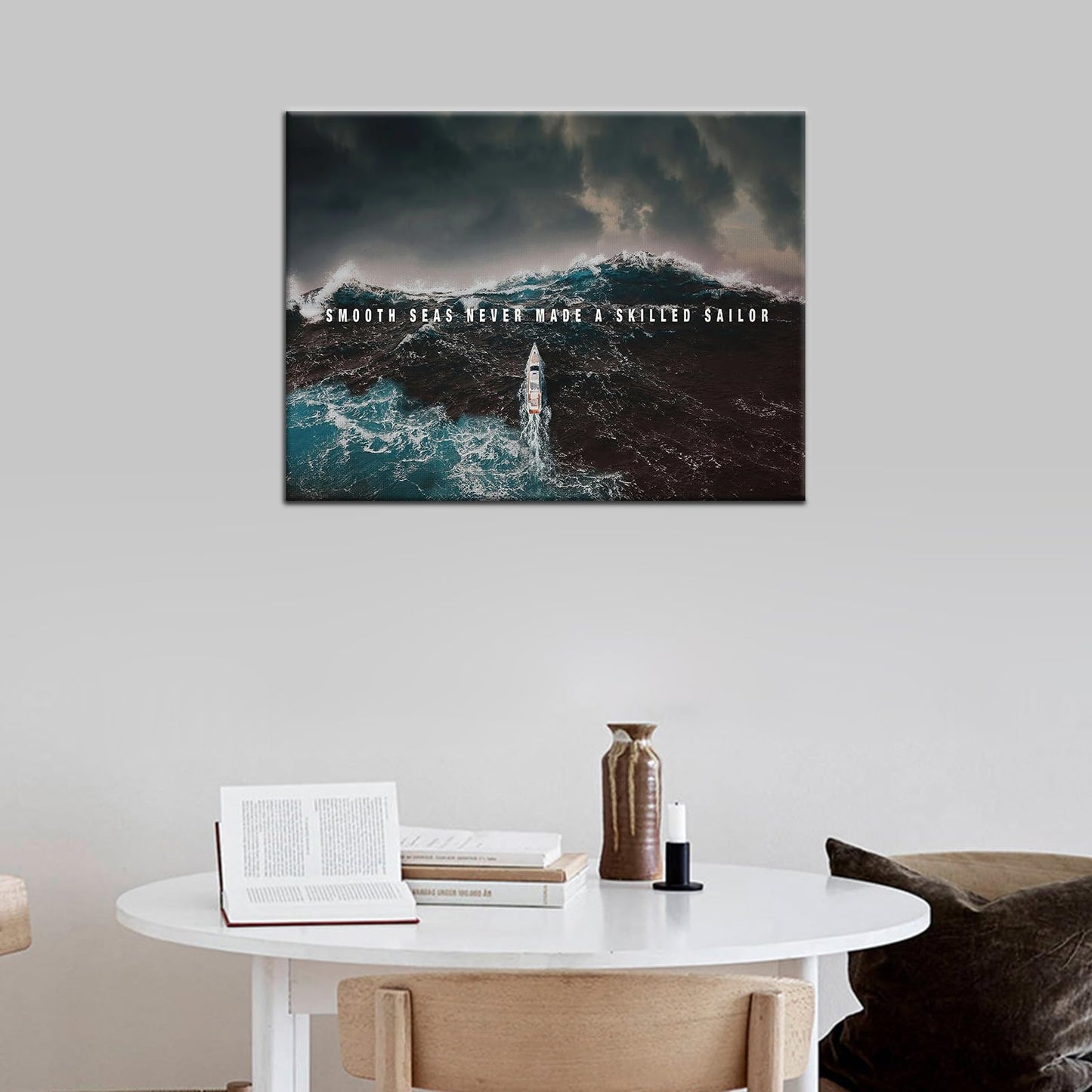 PSYYSP Skilled Sailor Nautical Motivational Wall Decor Framed Ocean Storm Canvas Art Inspirational Sea Quote Poster for Executive Office Modern Living Room Maritime Artwork 24x18 Inch