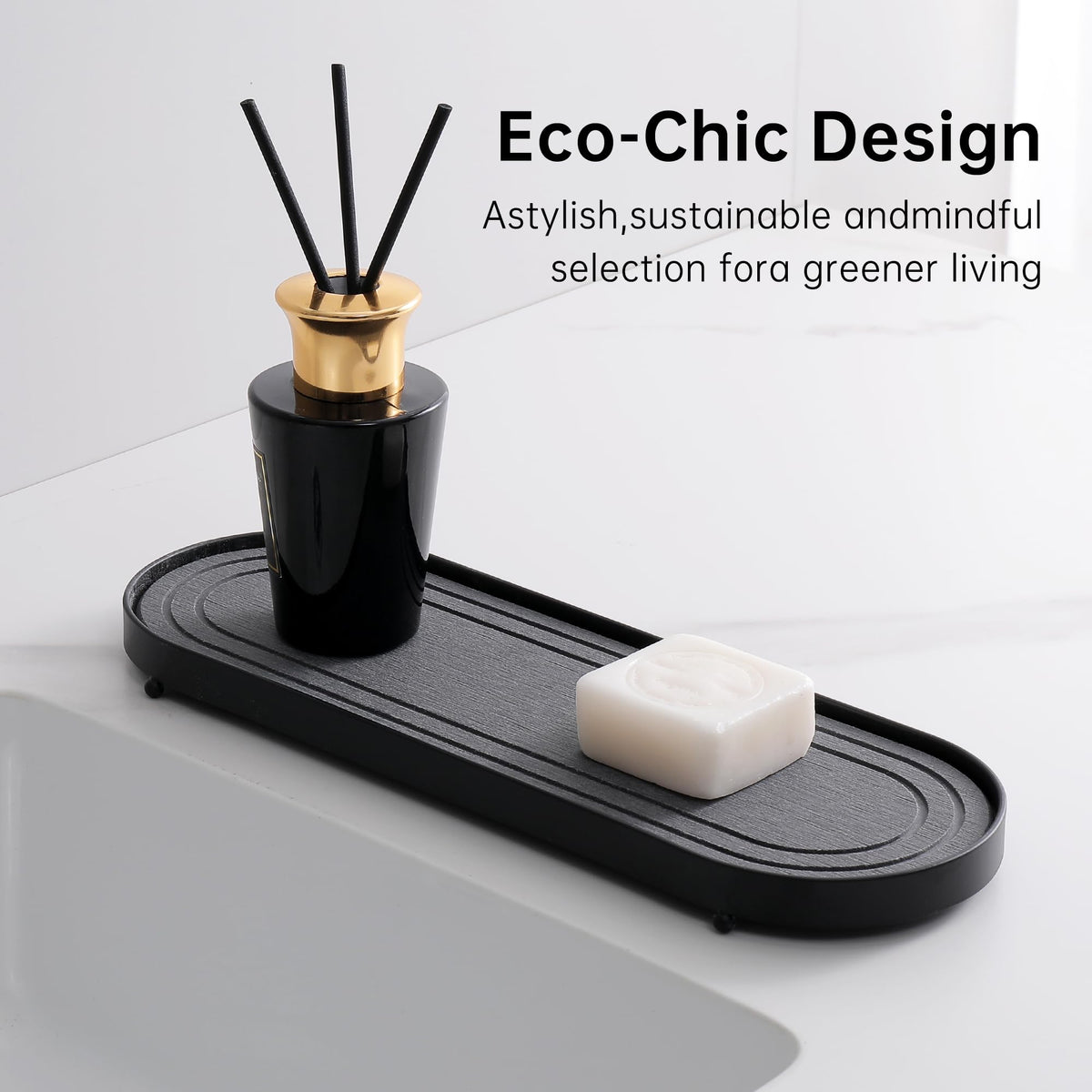 Water Absorbing Stone Tray, Fast Drying Diatomite Stone Kitchen Sink Tray Coasters, Bathroom Tray,Sink Organizer,Bathroom Counter Tray,Tray Hand Soap Dish & Holders (Black)