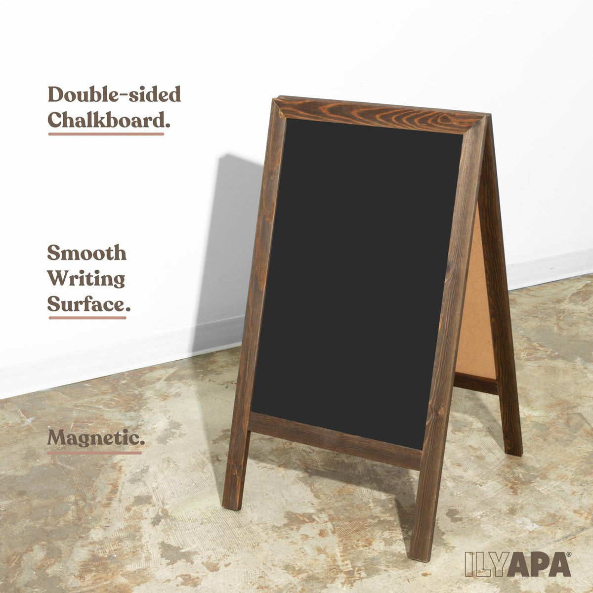 Ilyapa Wooden A Frame Sign Sandwich Board Signs Outdoor with Eraser & Chalk - 40x20 Inches Magnetic Chalk Board Easel Sign – Rustic Natural Wood Sidewalk Chalkboard Signs Menu for Restaurant, Business