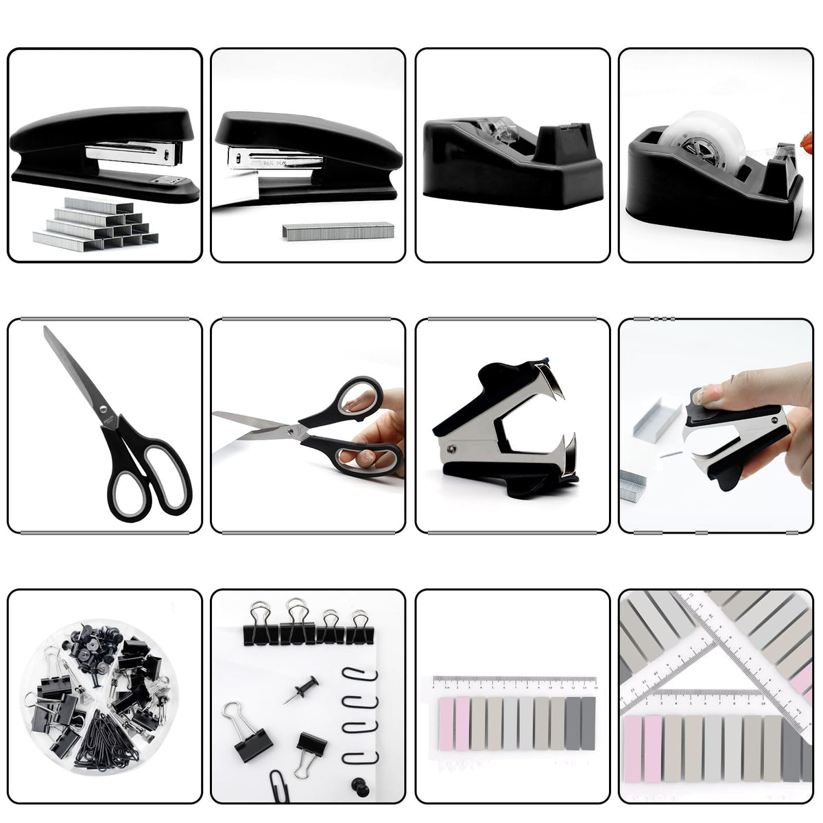 OfficeMate Stapler & Tape Dispenser Set - Black Desk Accessory Kit, Gift for Students, Women, Coworkers, Boss Lady, Office Clerks