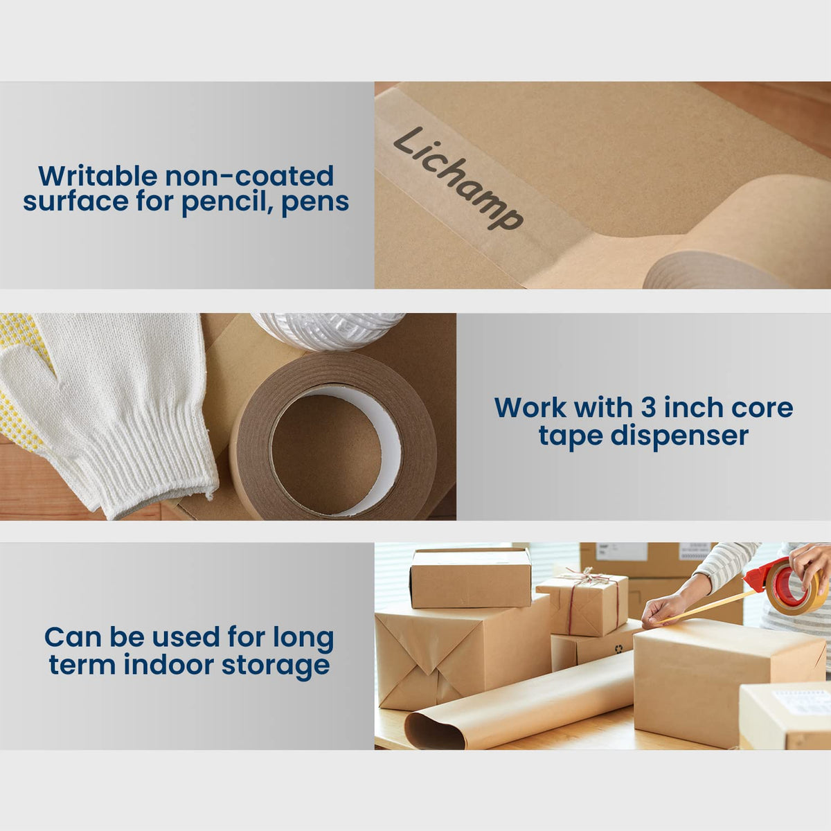 Lichamp Kraft Packing Tape, Brown Paper Gummed Tape for Packing Boxes, Shipping Cardboard and Carton Sealing, 18 Rolls x 2 inch x 55 Yard x 7 mil, B218BR