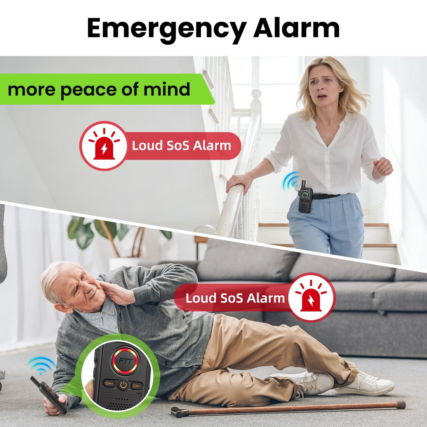 ChunHee Wireless Intercom System, 2 Way Voice Intercom for Home, 1.5-Mile Long Range, 16 Channels Portable Intercom with VOX & SOS Alarm, Easy Install Intercom for Elderly, Business & Basement