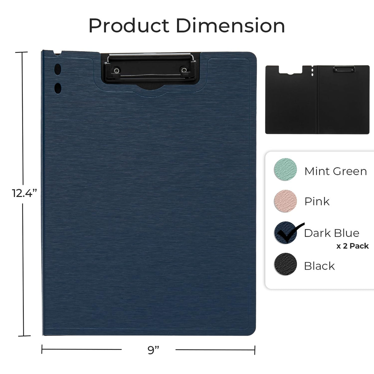 Y YOMA Clipboard Folder, A4 Foldable Plastic Clipboard with Metal Clip, 360° Rotating Cover, Waterproof Work Folder for Home, Office, School, Field Work, Outdoor - 2 Pack, Dark Blue