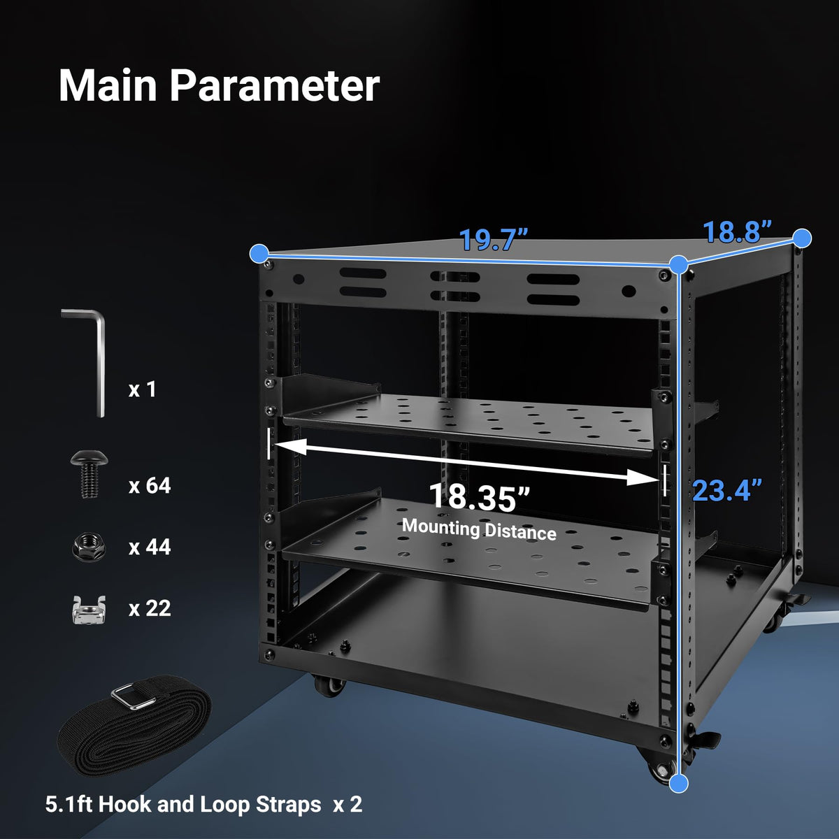 Eastrexon Upgraded 10U Server Rack - 19.7”L x 18.8”W x 23.4”H Open Frame Network Rack, Wall-Mountable & Freestanding with 4 Swivel Casters & 2 Shelves, for Computer/Data/IT/Stereo Equipment, New Model