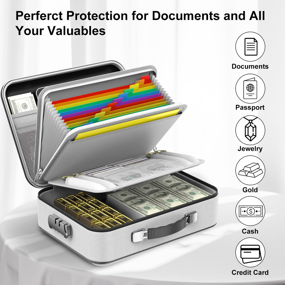 COLCASE Fireproof Document Box, Hard Case Fireproof File Organizer with Lock Hard-Shell Design Fireproof Water Resistant Safe Box for Important Documents Certificates Laptop Passports Gray