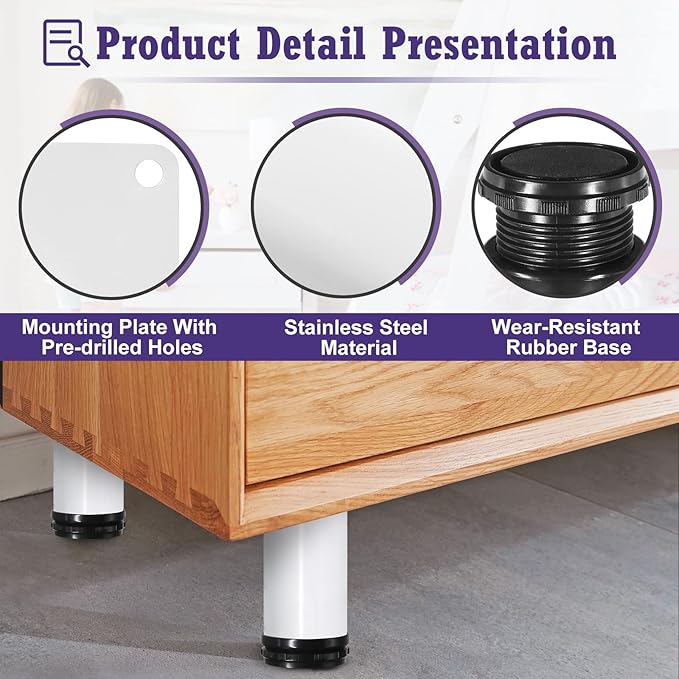 10 Inch Metal Furniture Legs Stainless Steel Adjustable Legs White Metal Legs