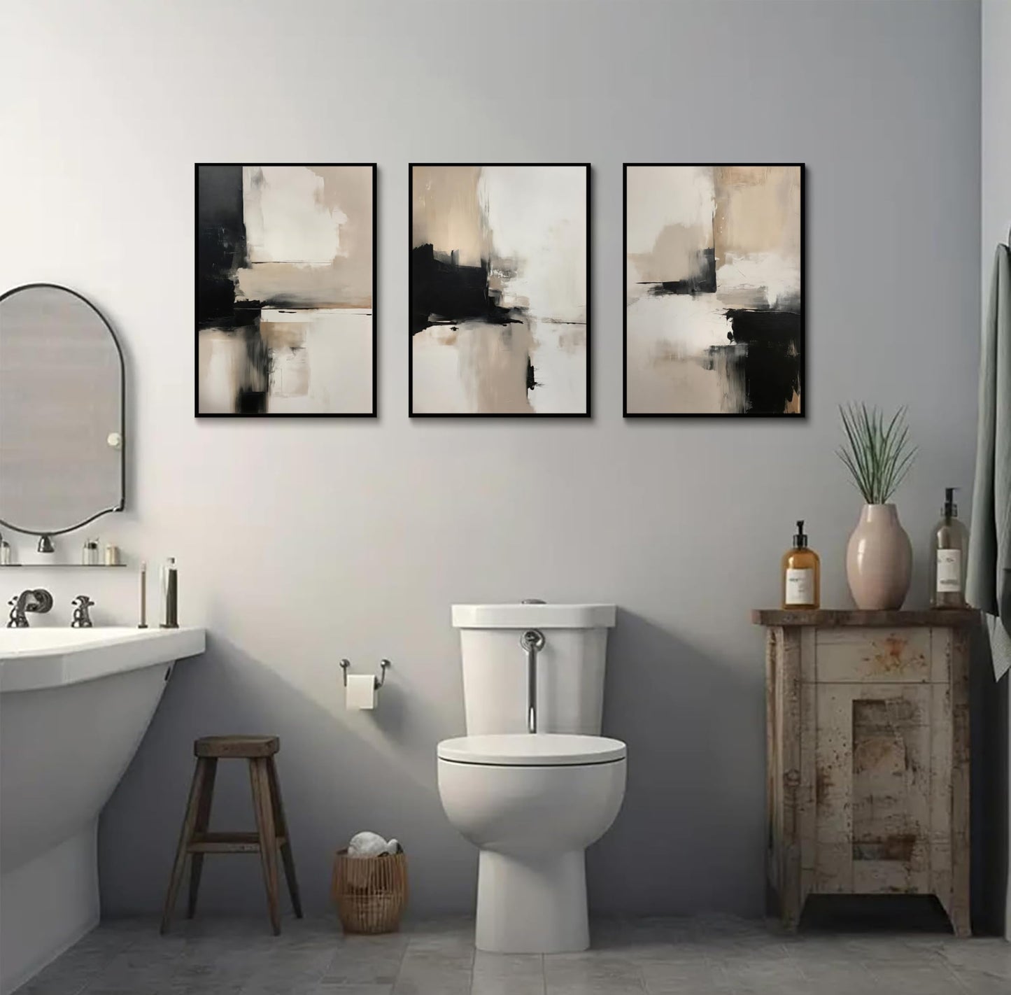 3PC Beige Abstract Wall Art Large Modern Minimalist Posters Prints Black Brown Neutral Artist Pictures Painting for Living Room Bedroom Bathroom Office Decorations Unframed