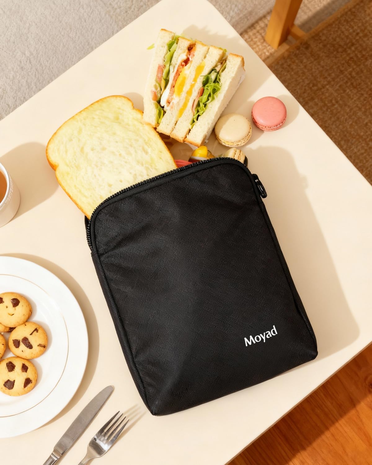 Moyad Reusable Sandwich Bags 2 Pack, Insulated Snack Bag for Lunch Bag, BPA Free Lunch Pouch for Men Women for Picnic, Travel, Office (Black)