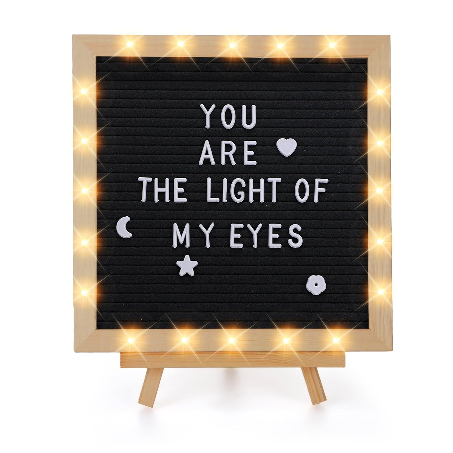 Changeable Felt Letter Board with LED Lights - 10×10" Message Custom Signs & Wood Stand & 450 Letters, Poster Board for Graduation/Baby/Pregnancy Announcement/Classroom Wall Decor Gifts, Black