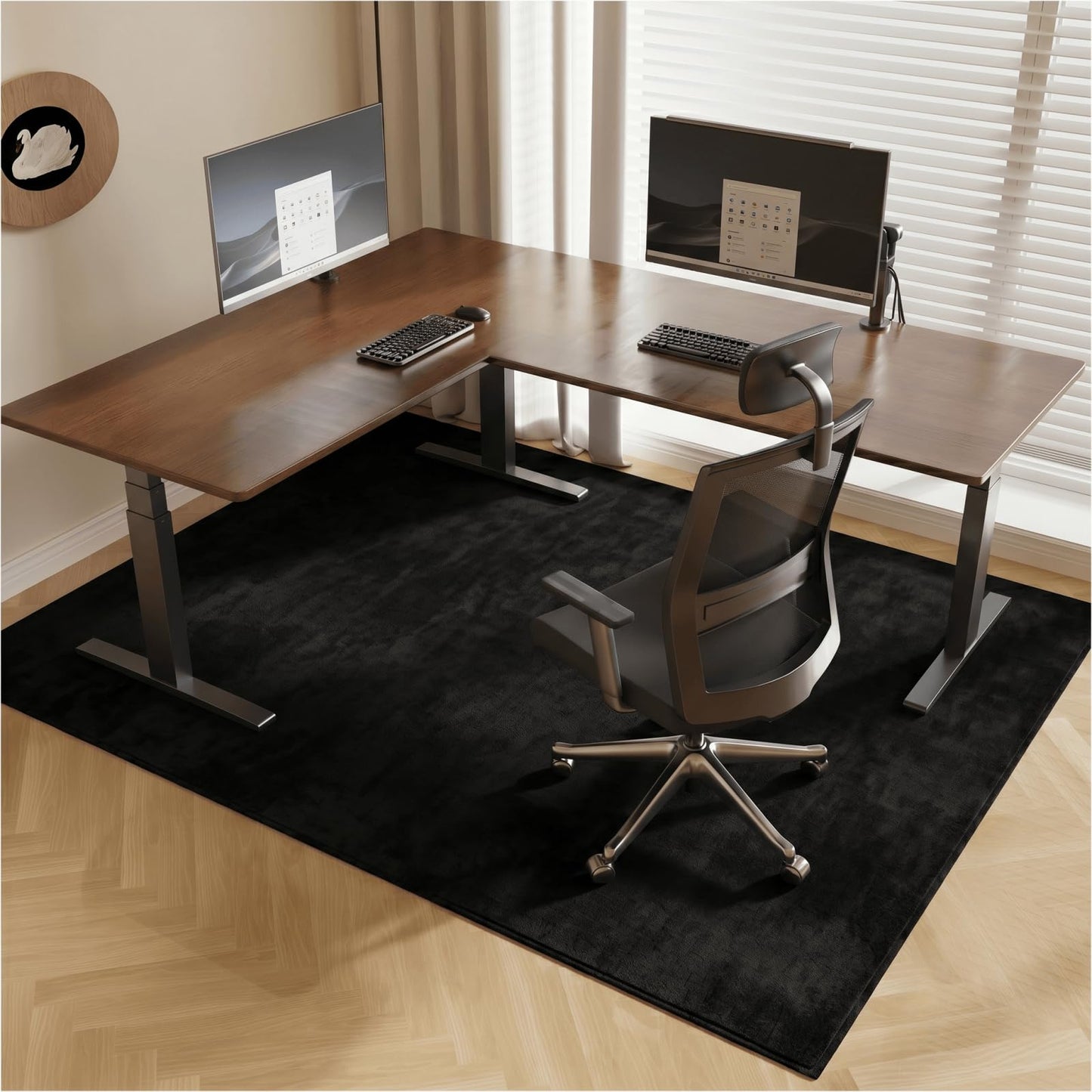 FUNMAT Office Chair Mat for Hardwood Floor, 51"x63" Flannel Fabric Large Chair Mat for Hard Floors, Non-Slip Under Desk Rug for Rolling Chairs, Soft Floor Protector Area Rug for Home Office, Black