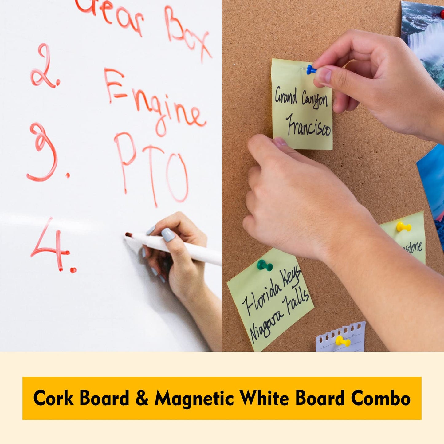 Comix Cork Board Magnetic Dry Erase Board Combo, 24 x 18 Inches Whiteboard and Bulletin Board Combination, Aluminum Frame Vision Board with 4 Dry Erase Markers, 4 Magnets, Eraser, Push Pins