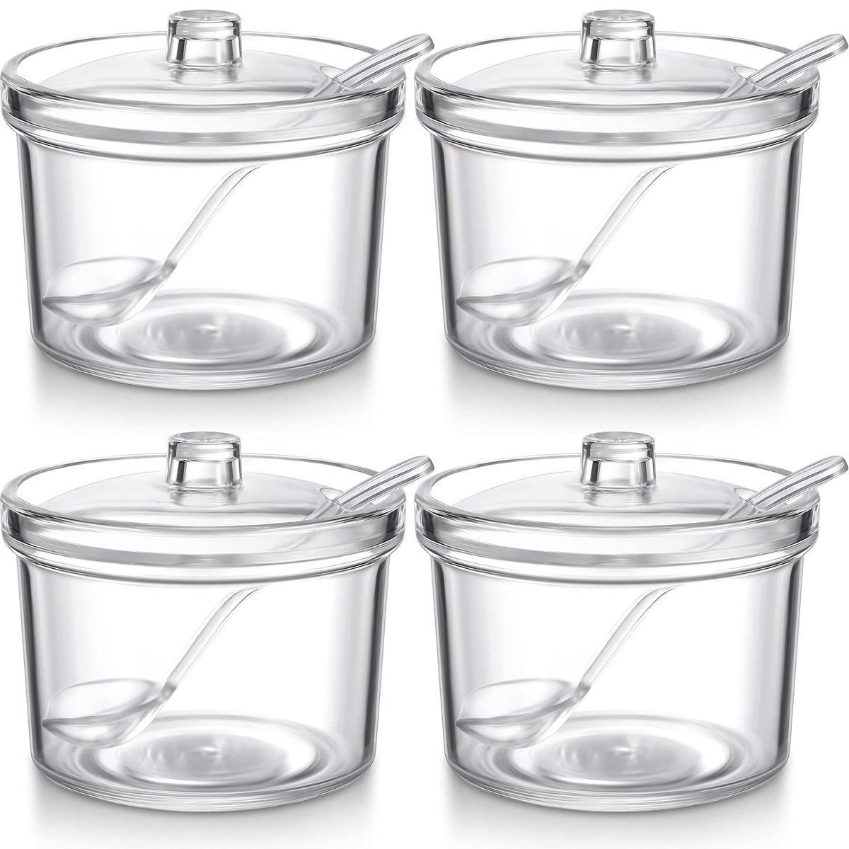 Patelai 4 Pieces Sugar Bowl Acrylic Clear Sugar Bowl with Lid and Salt Spoon Storage Jar with Airtight Lid for Salt, Tea, Spices, Herbs, Condiments(7.1 oz)