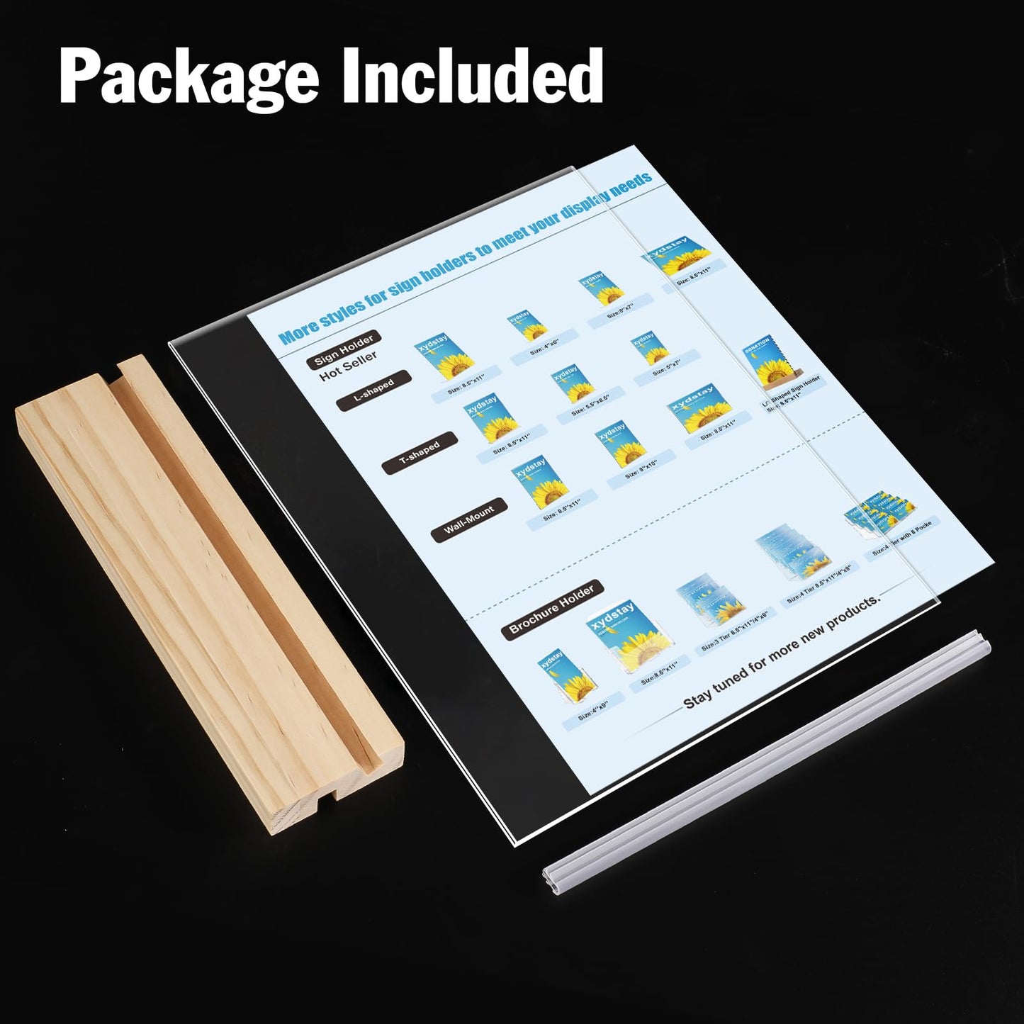 xydstay 6pack 8.5x11 Acrylic Sign Holder with Wood Base for Picture Frames,L/T Shape Double Slot Design for Vertical or Slant Back Display, for Restaurant, Office, School, Store and Home Use
