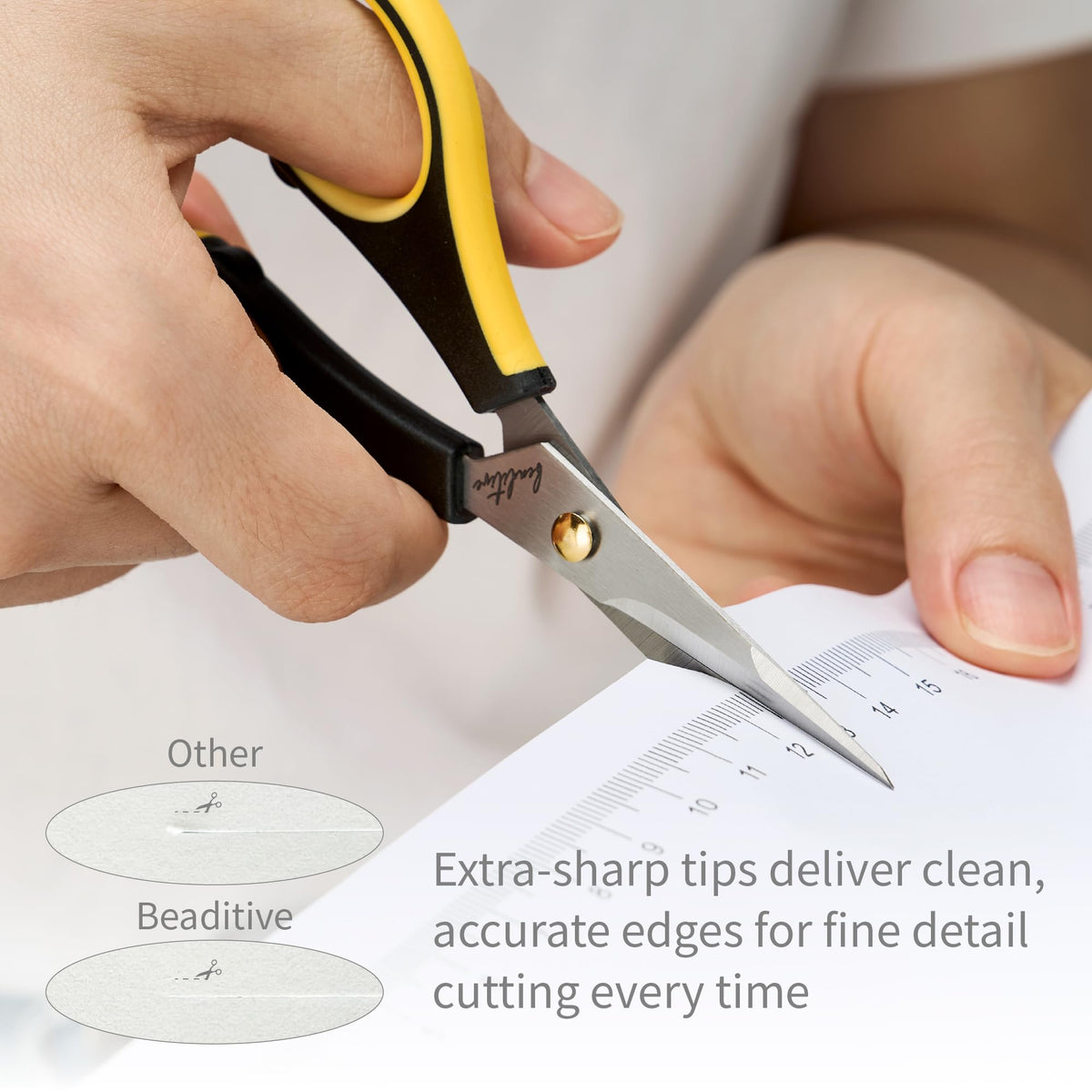 Beaditive Precision Craft Scissors - Stainless Steel Blades With Safety Cap - Ultra Sharp Tip & Non-Slip TPR Handles - For Adult & Kid Paper Crafting, Scrapbooking, Home, Office, and School Use