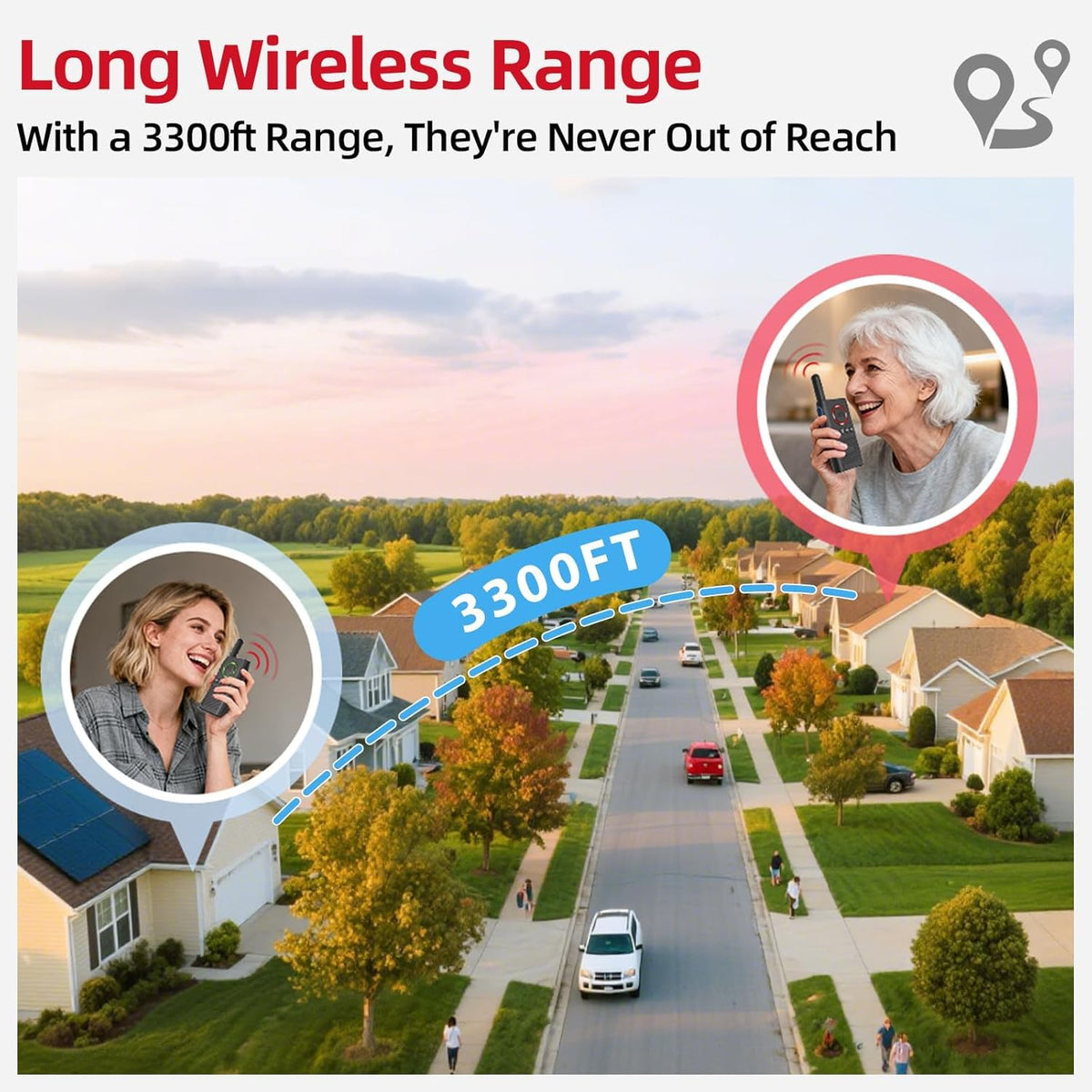 CallToU 2 Way Intercom for Elderly 3300FT Rechargeable 1000mAh Battery, VOX, Ideal for Caregivers & Emergencies Intercoms Wireless for Elder Monitoring Home/Outdoor Family Communication (Black)