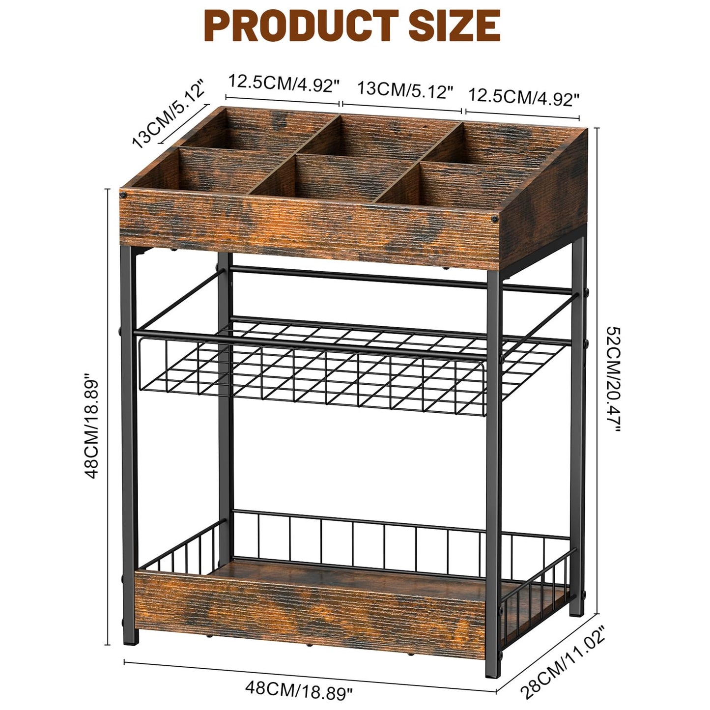 Kssiaz Candy Display Rack, 3 Tier Snack Rack Display for Countertop, Snack Organizer for Pantry, 6 Adjustable Compartment, Retail Display Shelf for Kitchen, Counter, Office, Brown