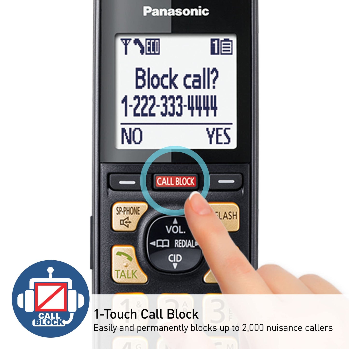 Panasonic Cordless Phone with Advanced Call Block, Link2Cell Bluetooth, One-Ring Scam Alert, and 2-Way Recording, Answering Machine, 4 Handsets - KX-TGF944B (Black)