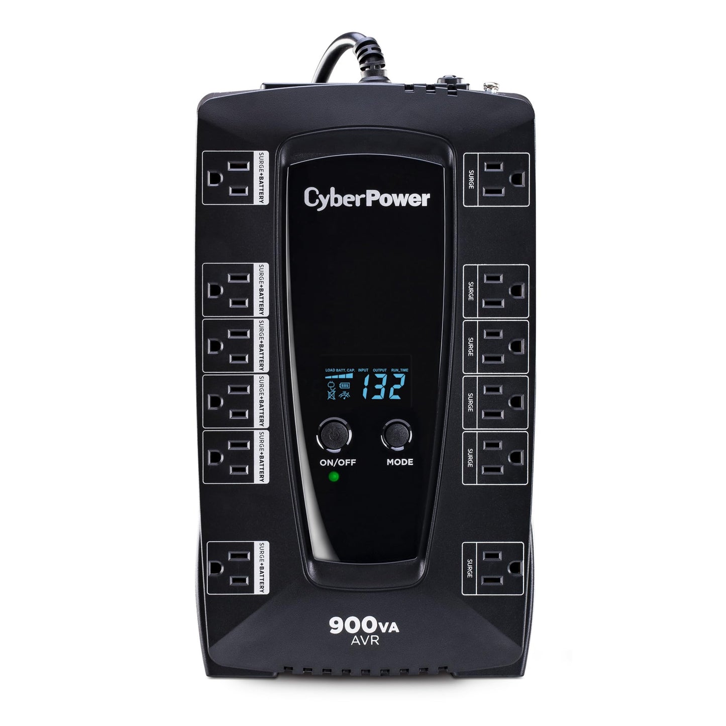 CyberPower AVRG900LCD Intelligent LCD UPS System, 900VA/480W, 12 Outlets, AVR, Compact