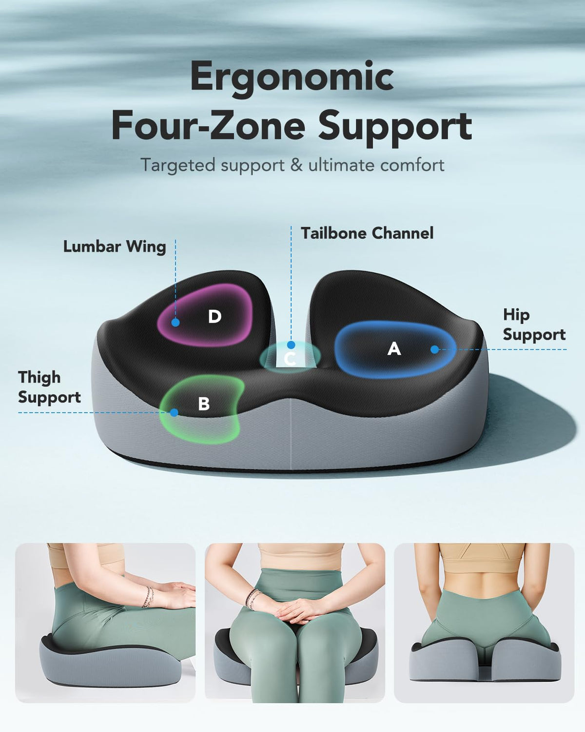 HUANUO Seat Cushion for Office Chair, Extra Large Memory Foam Cushion for Office Chair,Car & Wheelchair - Sciatica & Tailbone Pain Relief for Long Sitting, Ergonomic Design with Anti-Slip Bottom