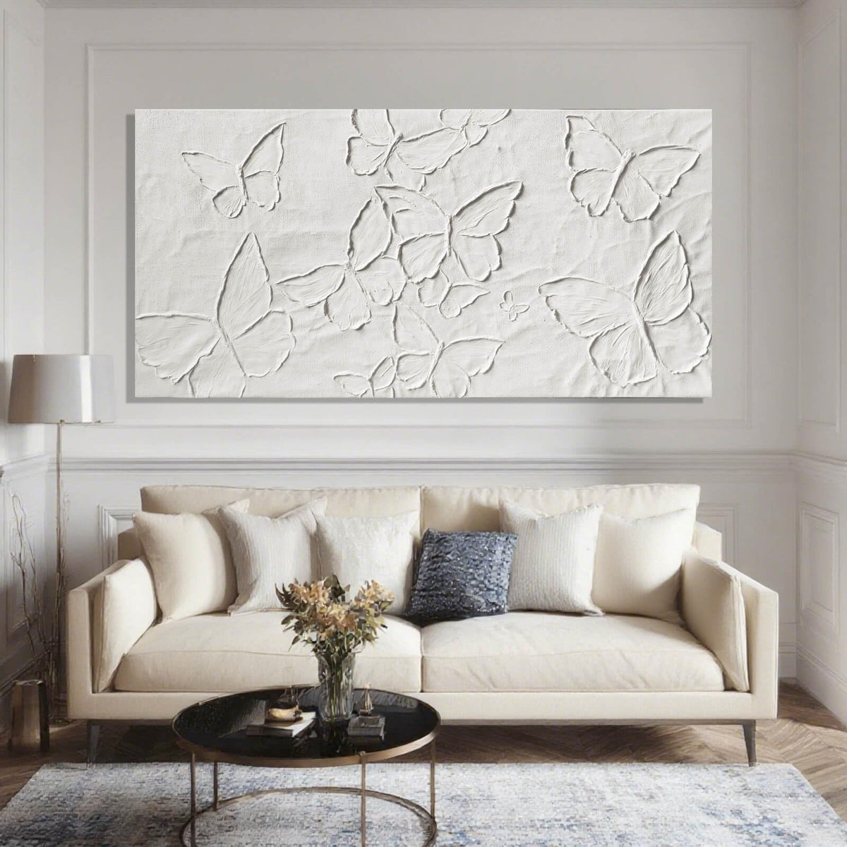 SHEYOYE White Minimalist Wall Art | Canvas Painting, Butterfly Modern Abstract Art Wall Decor for Bedroom, Living Room and Office Hallway Wall Decor 24" x 48"
