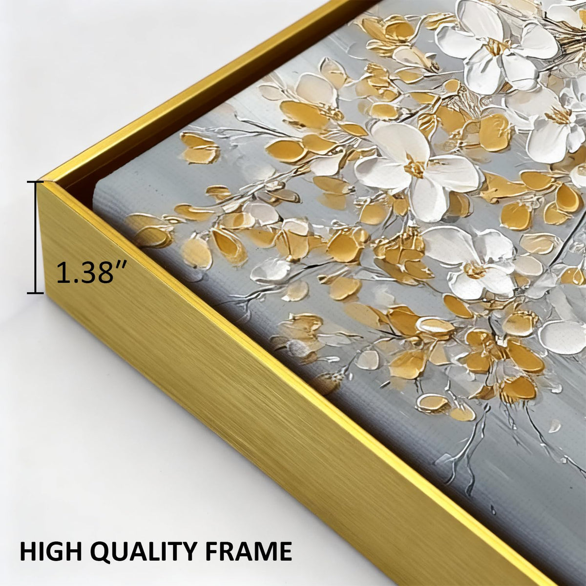 Abstract Tree Canvas Wall Art Gold Framed Modern Office Decorations,Yellow Gray Wall Decor Nature Blossom Flowers Trees Scenery Painting Poster Modern Artwork for Bedroom Home Decorations 14x48”