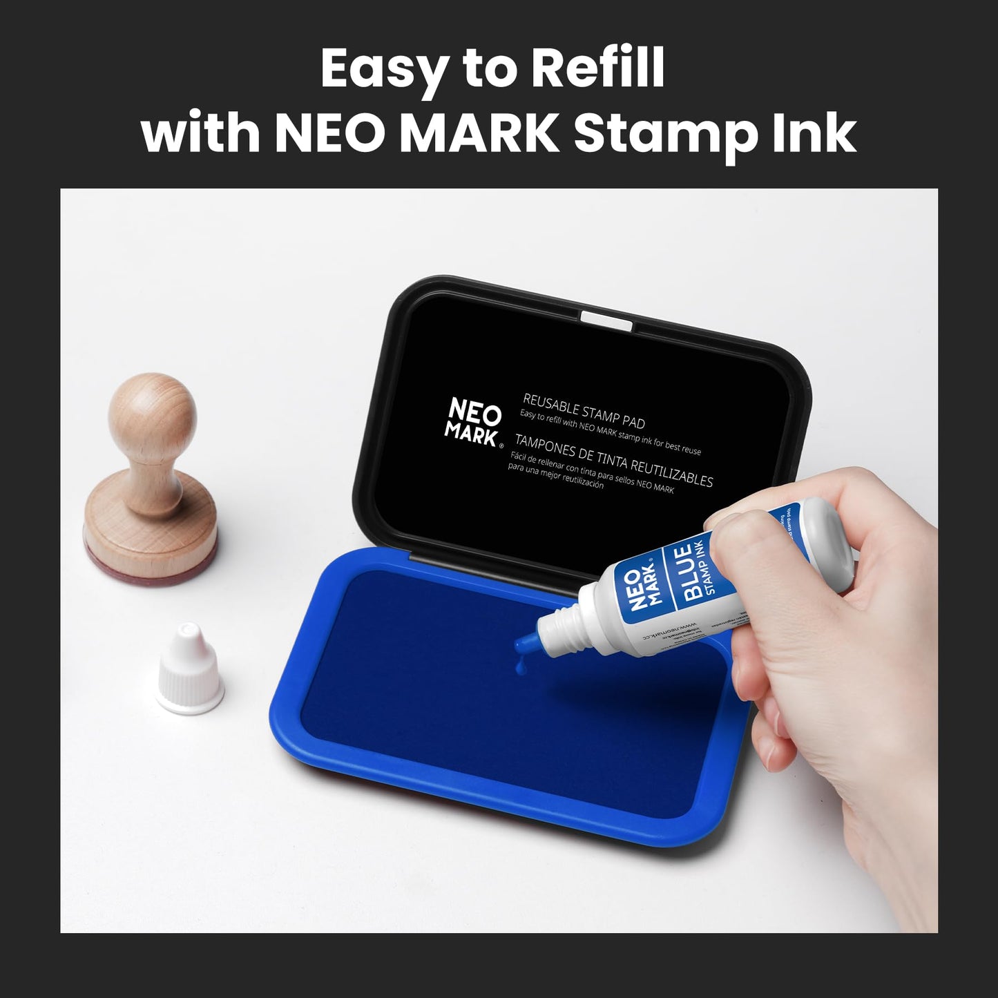NEO MARK Medium Stamp Pad Kit (1oz Ink Included)-2.8"x 4.4", Magnetic Lid, Premium Quality Felt Stamp Pad (Blue)