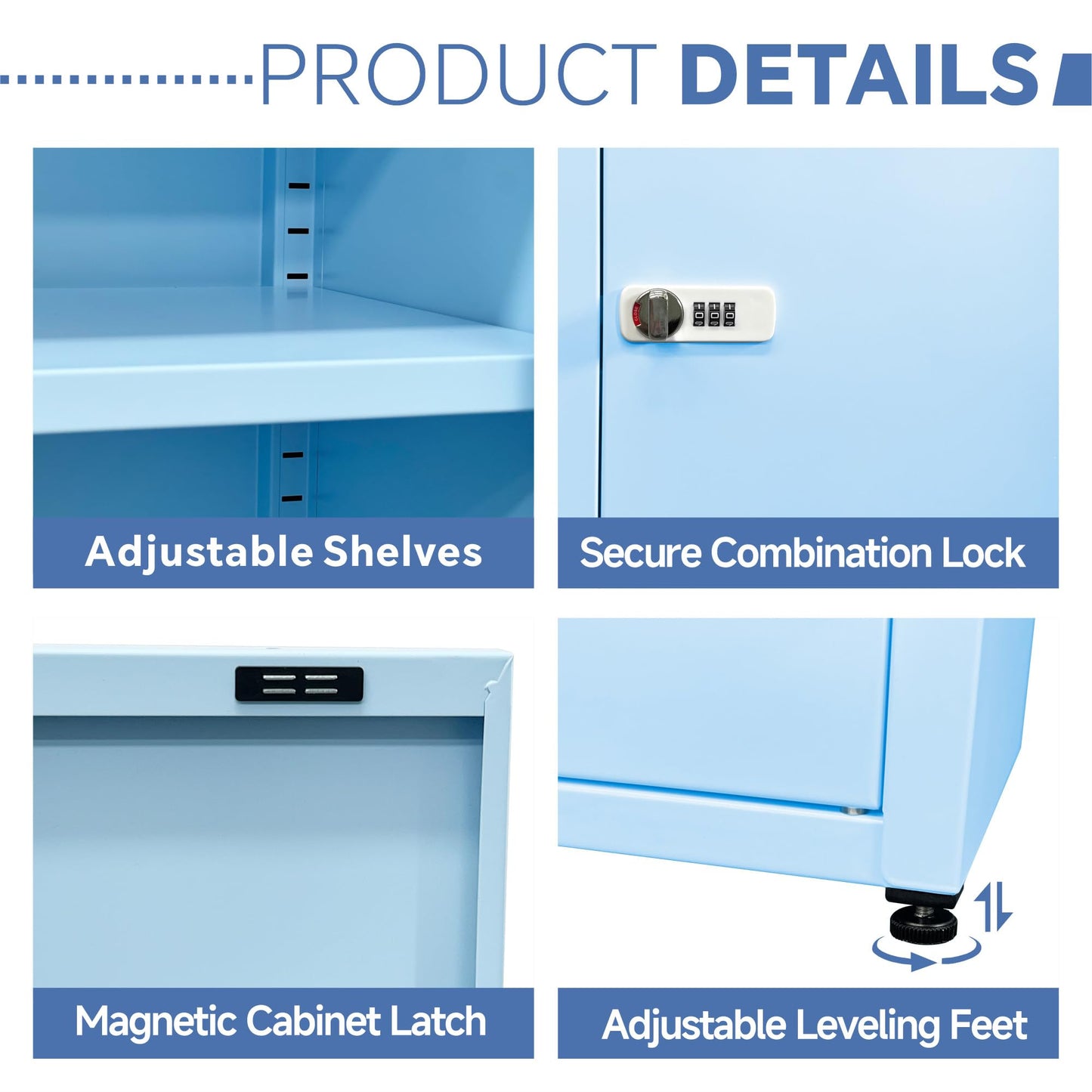 MIOCASA Metal Storage Cabinet with Lock, 3 Adjustable Shelves Single Door Steel Locker for Home, Office & Garage (Blue)