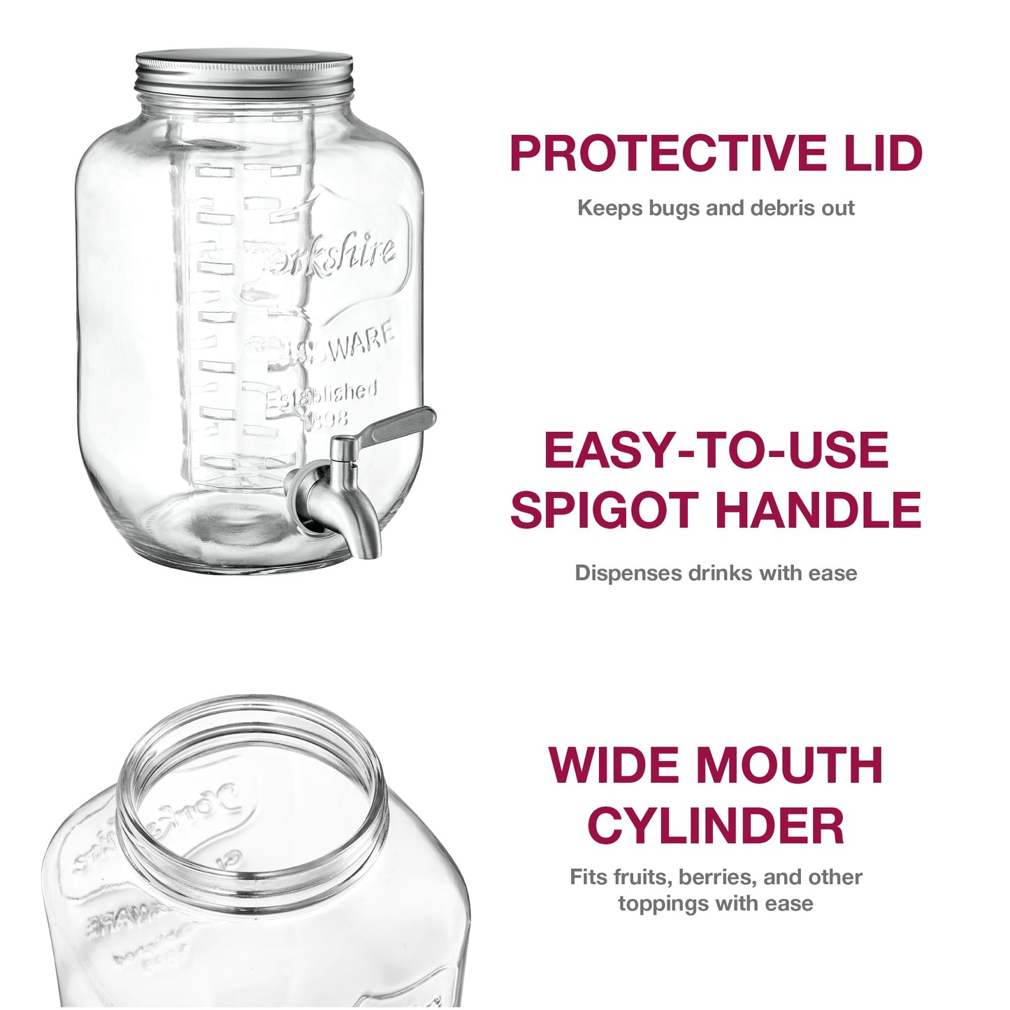 FineDine Glass Drink Dispenser with Stand & Stainless Steel Spigot – 1 Gallon drink dispensers for parties, glass beverage dispenser Set, punch bowl for Lemonade, Juice, Infused Water & More, 2 Pack